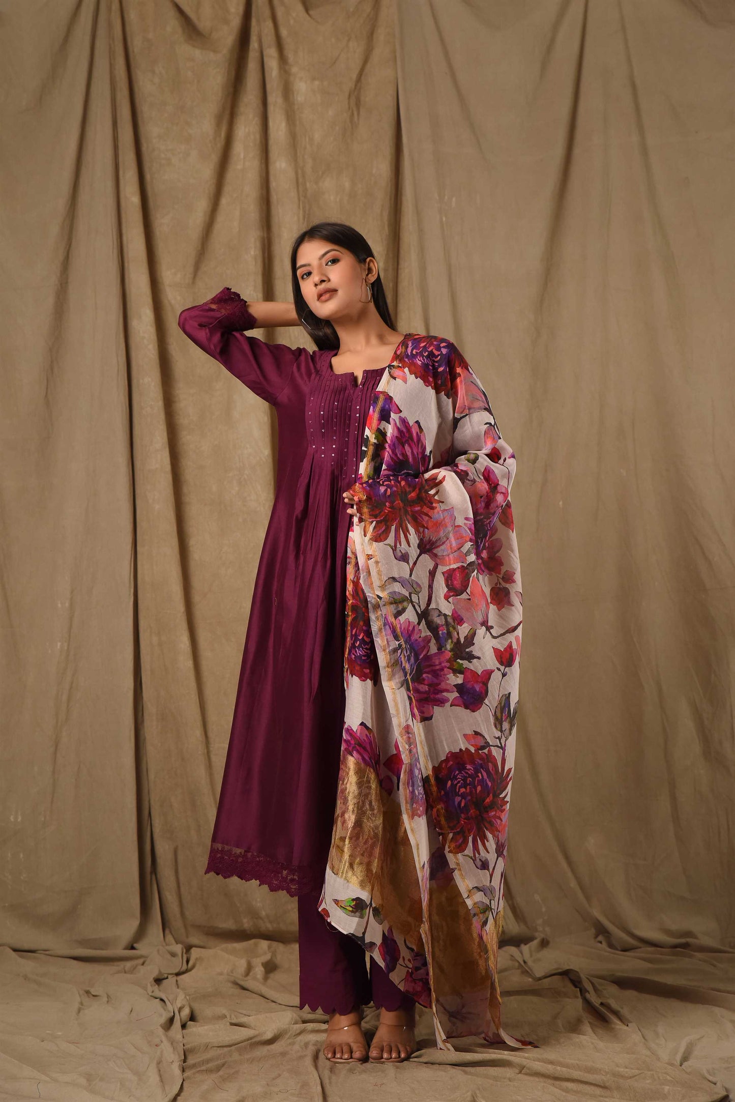 Purple Pintucks Suit Set