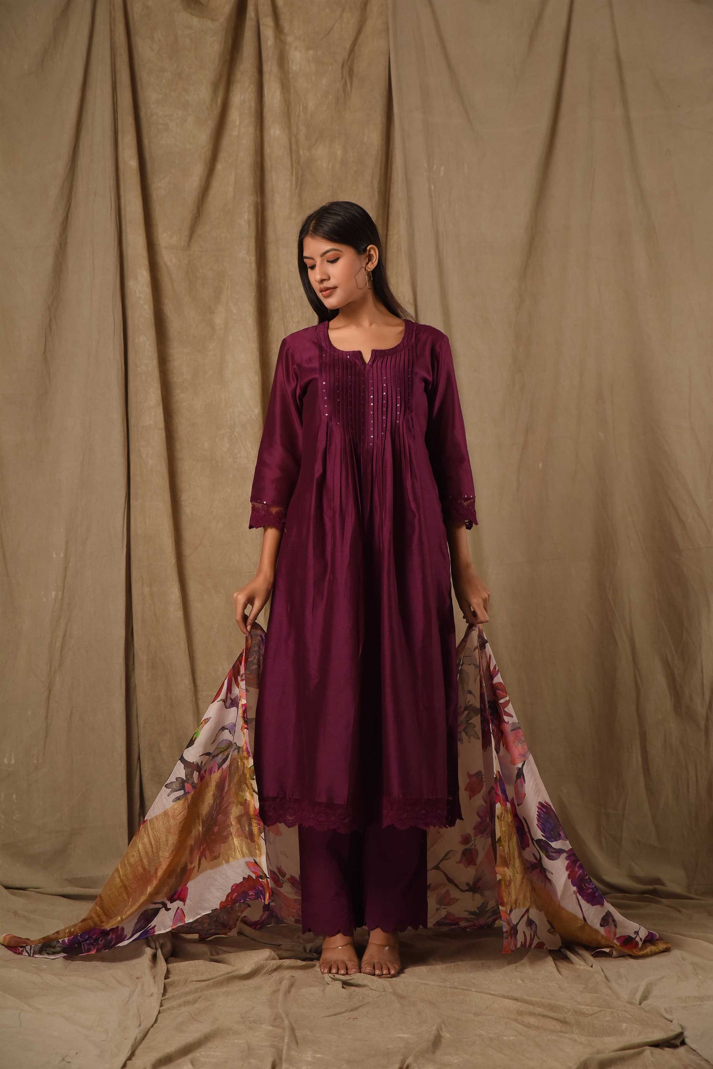 Purple Pintucks Suit Set