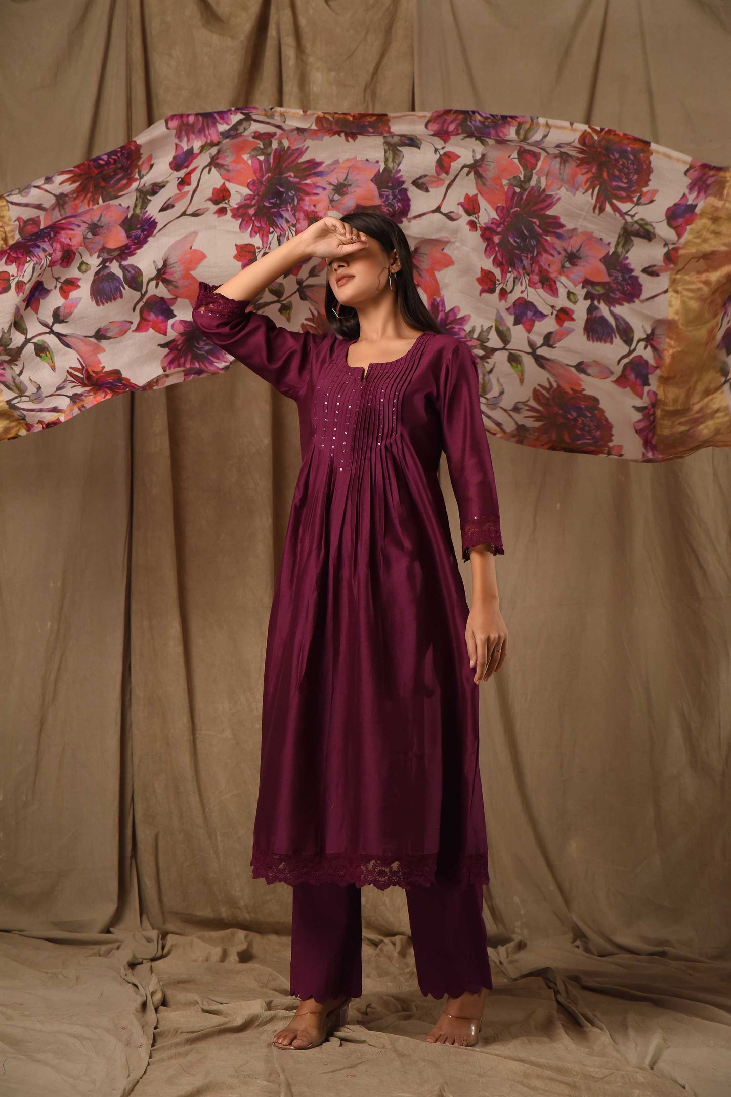 Purple Pintucks Suit Set