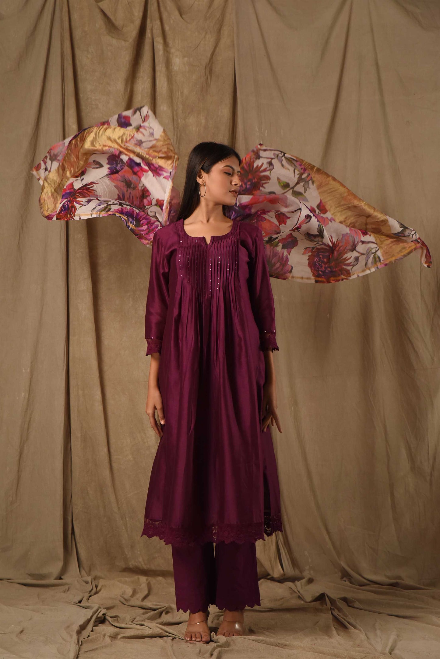 Purple Pintucks Suit Set