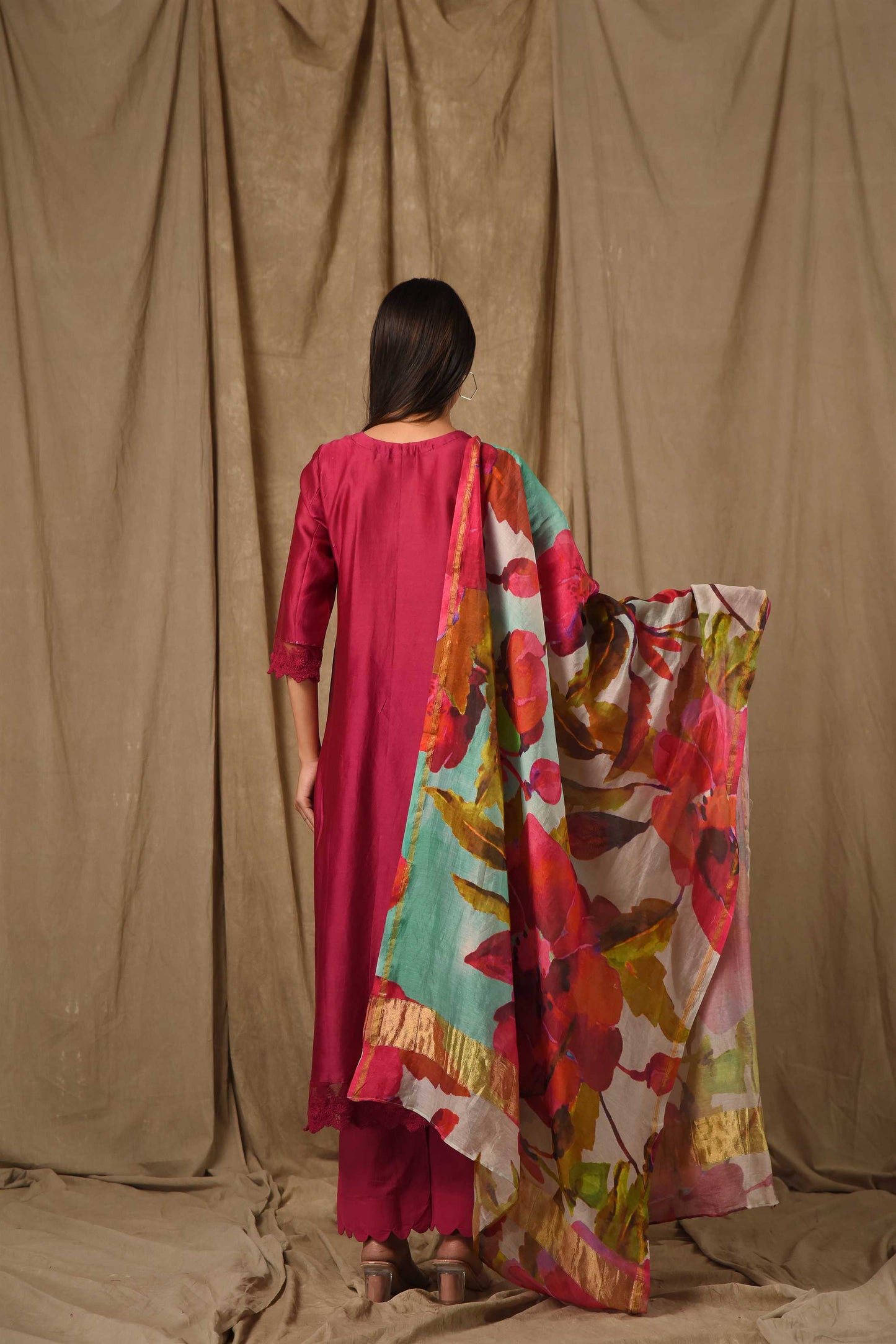 Deep Magenta Pintucks Suit Set