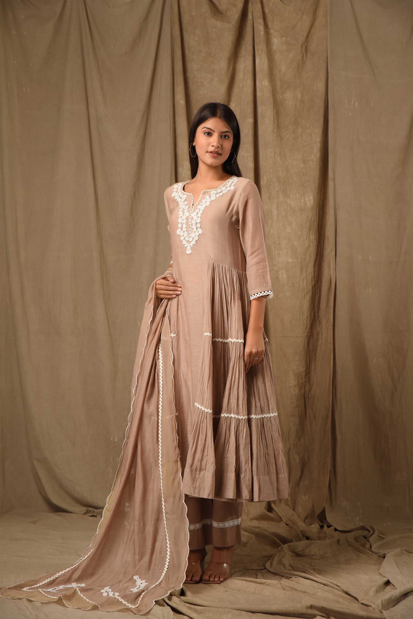 Beige Side Tier Anarkali