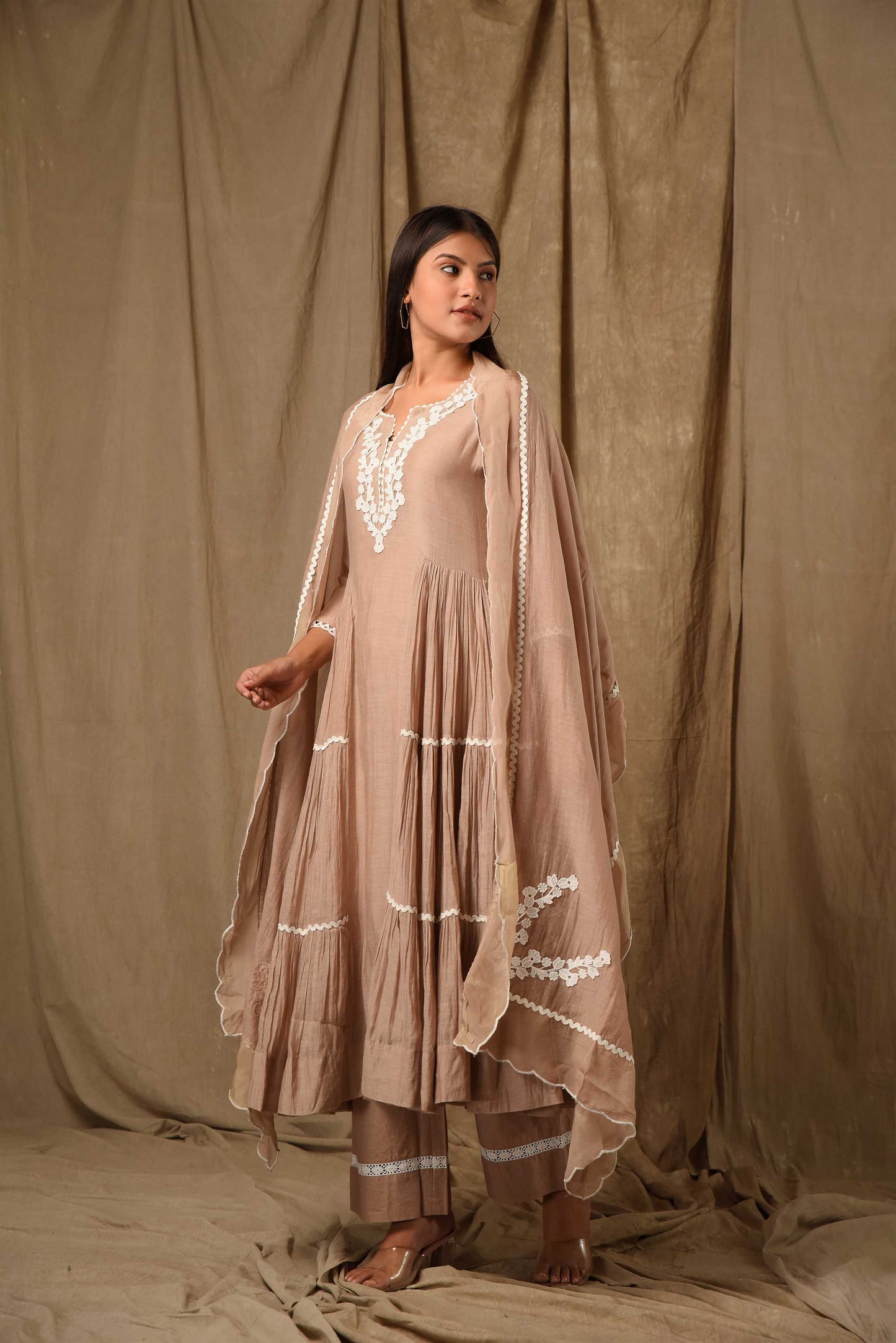 Beige Side Tier Anarkali