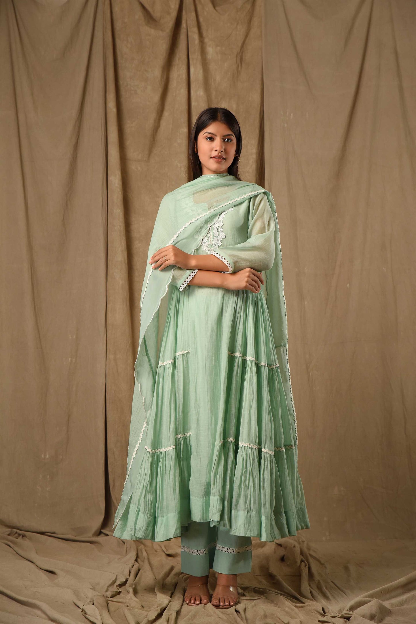 Dusty Green Side Tier Anarkali