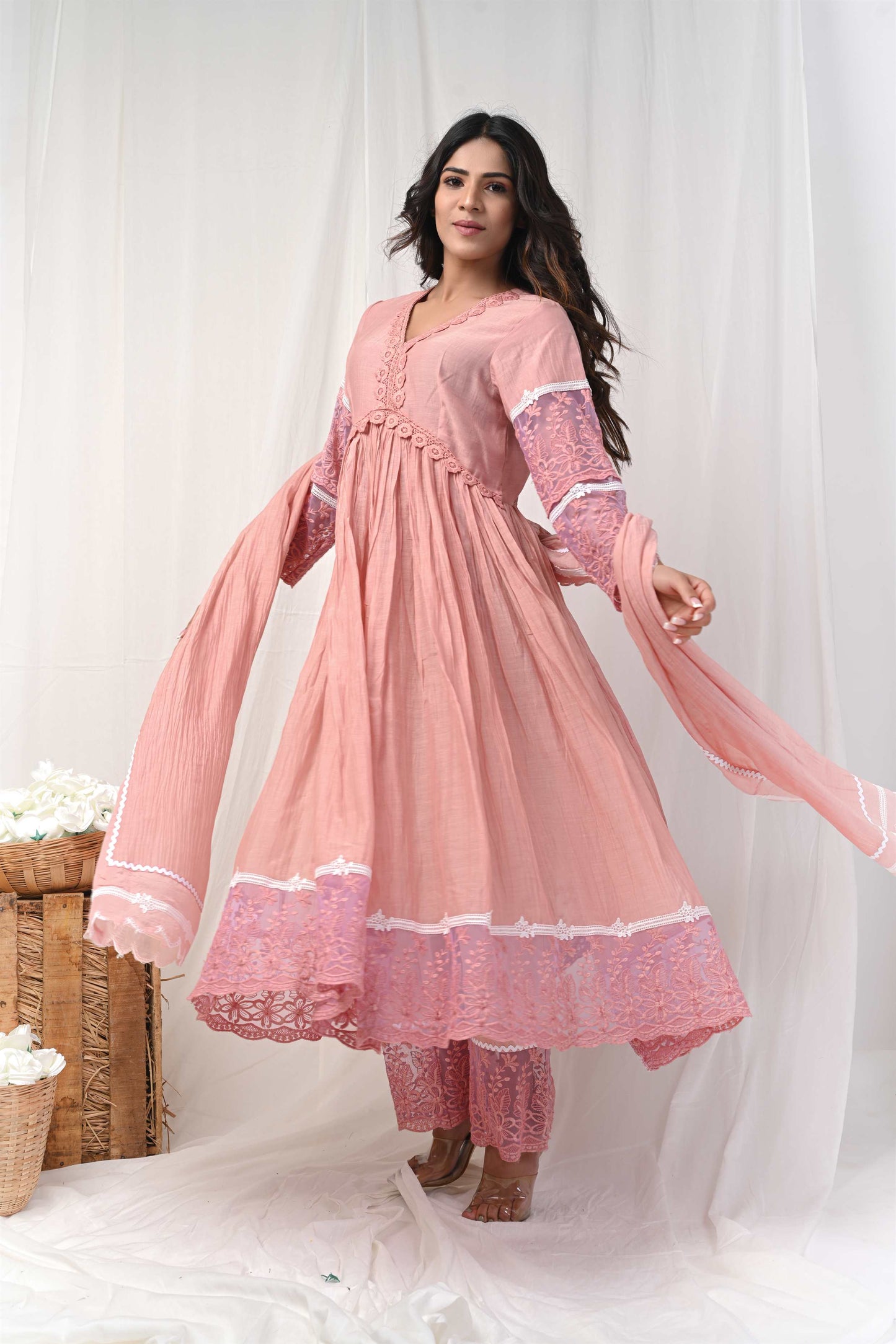 Dusty Peach Lace Anarkali