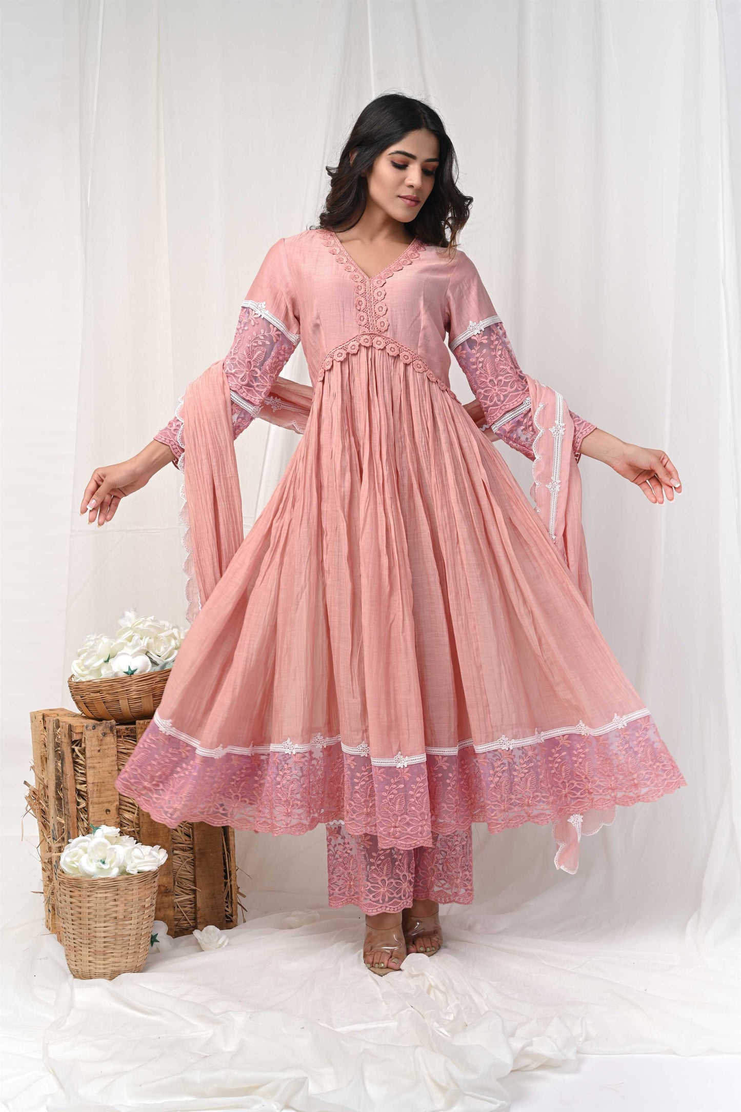 Dusty Peach Lace Anarkali