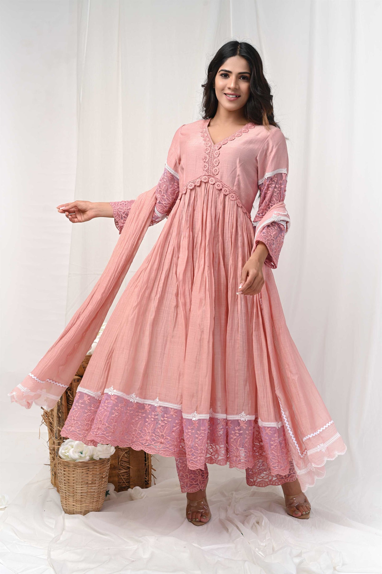 Dusty Peach Lace Anarkali