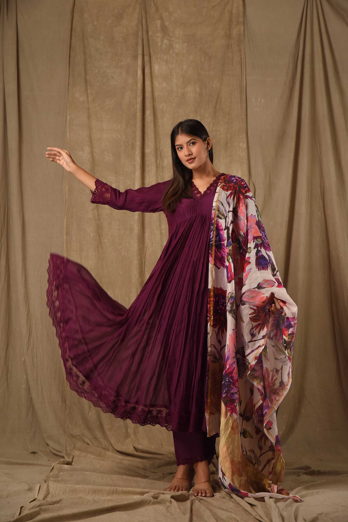 Purple Anarkali With Digitally Printed Dupatta