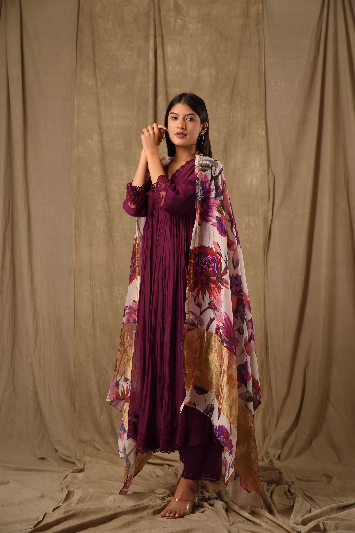 Purple Anarkali With Digitally Printed Dupatta