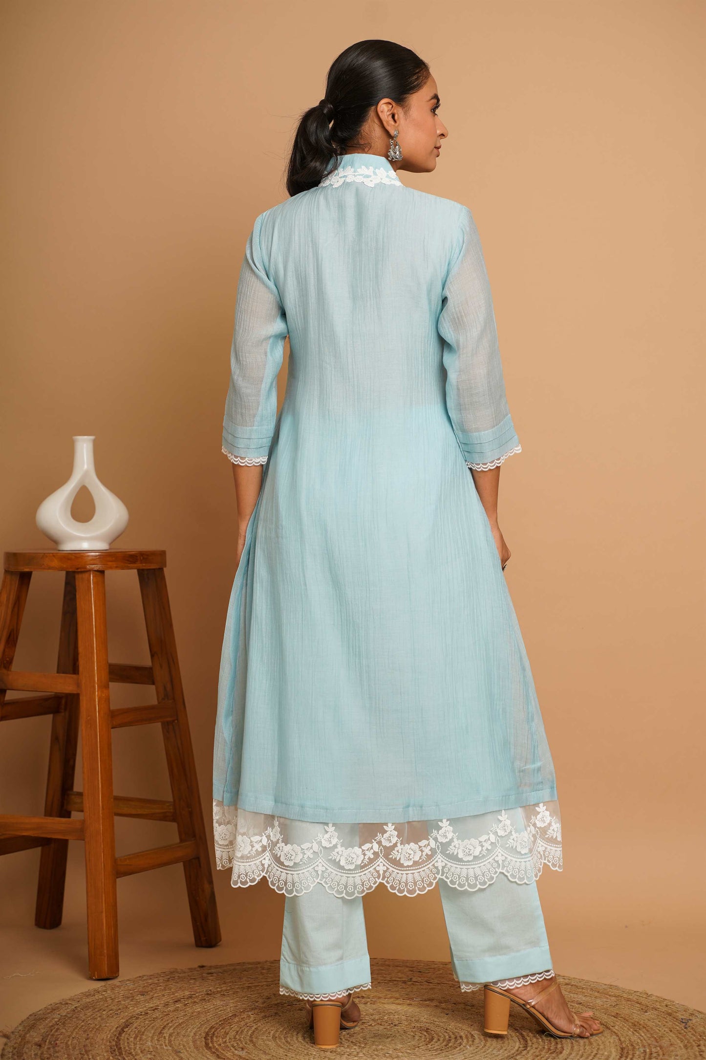 Powder Blue Lace Kurta Pant Set