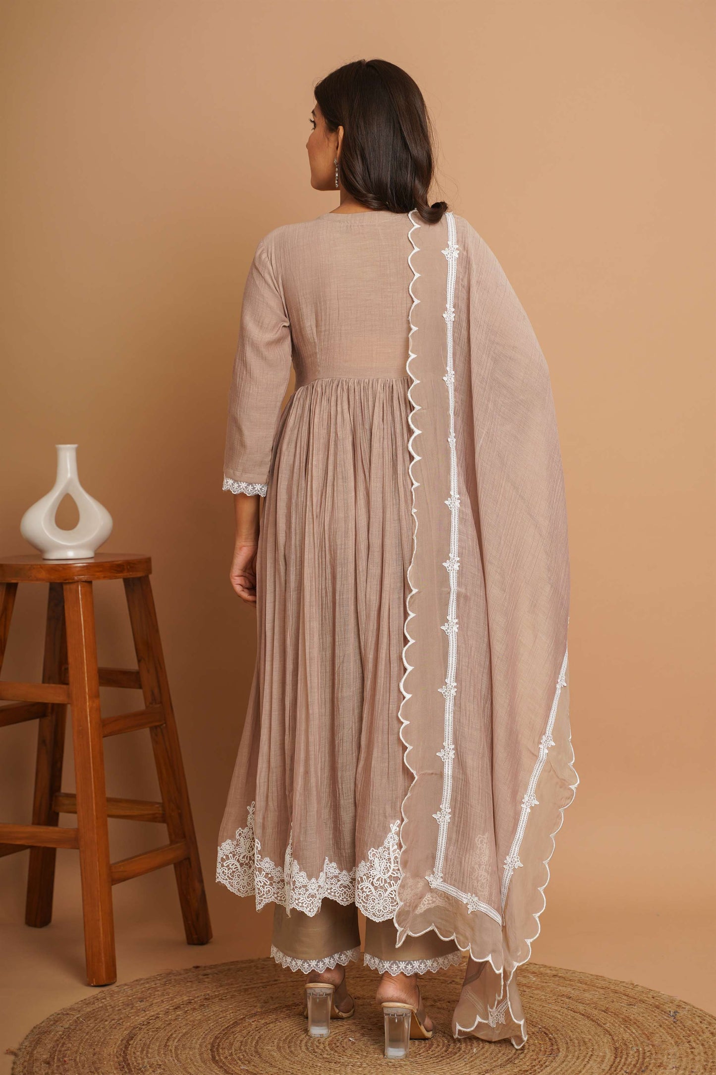 Beige Button Anarkali