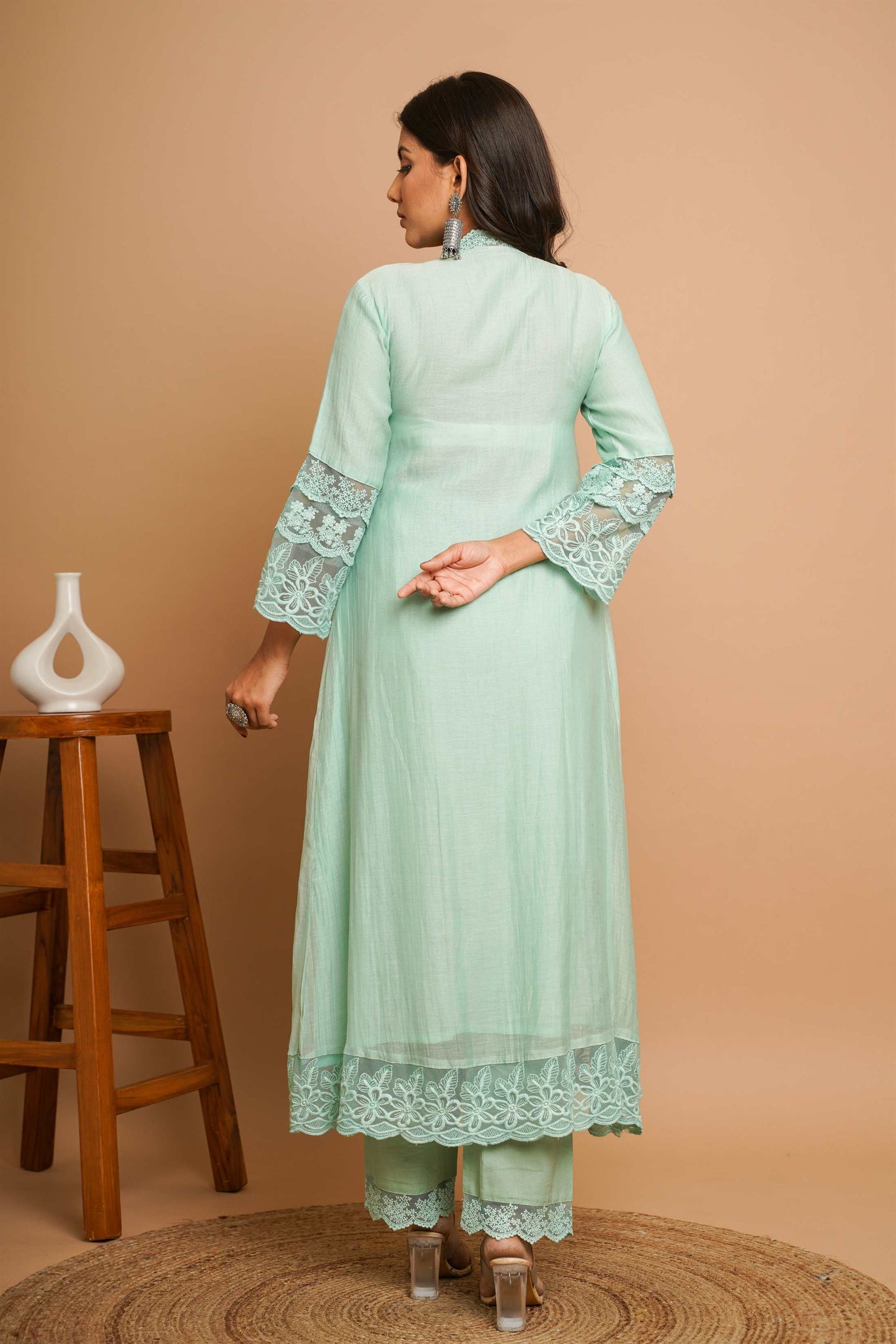 Dusty Green Lace Kurta Pant Set