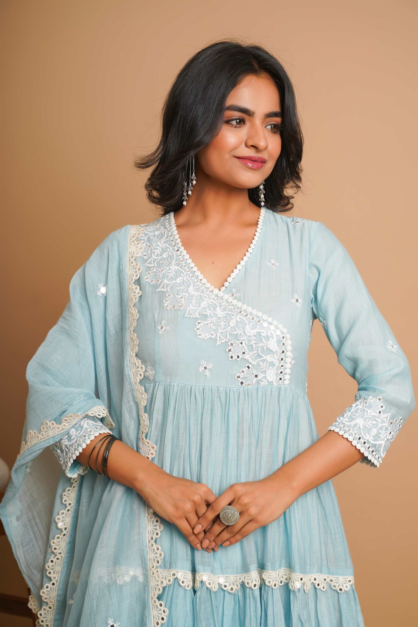 Powder Blue Mirror Work Anarkali