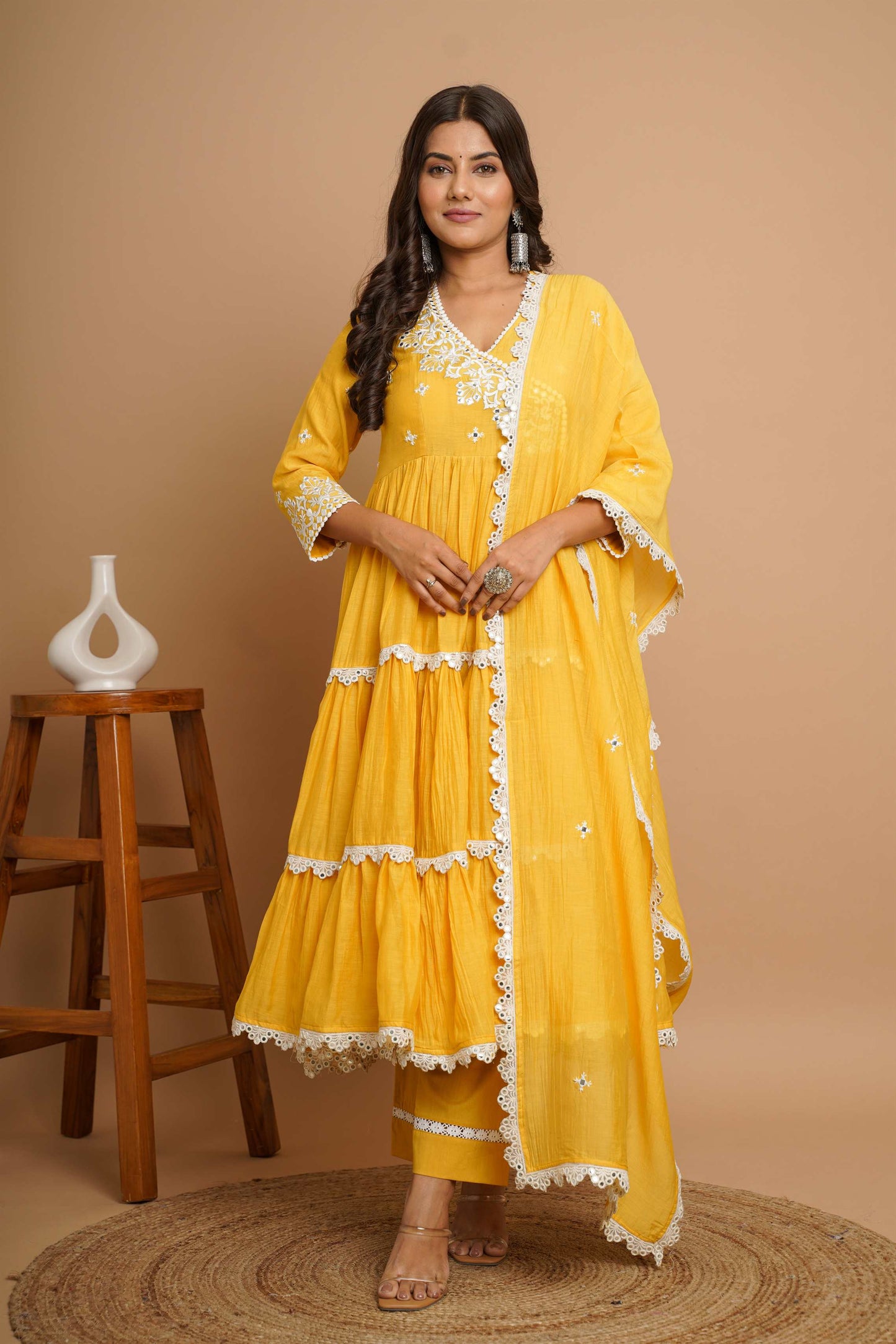 Yellow Mirror Work Anarkali
