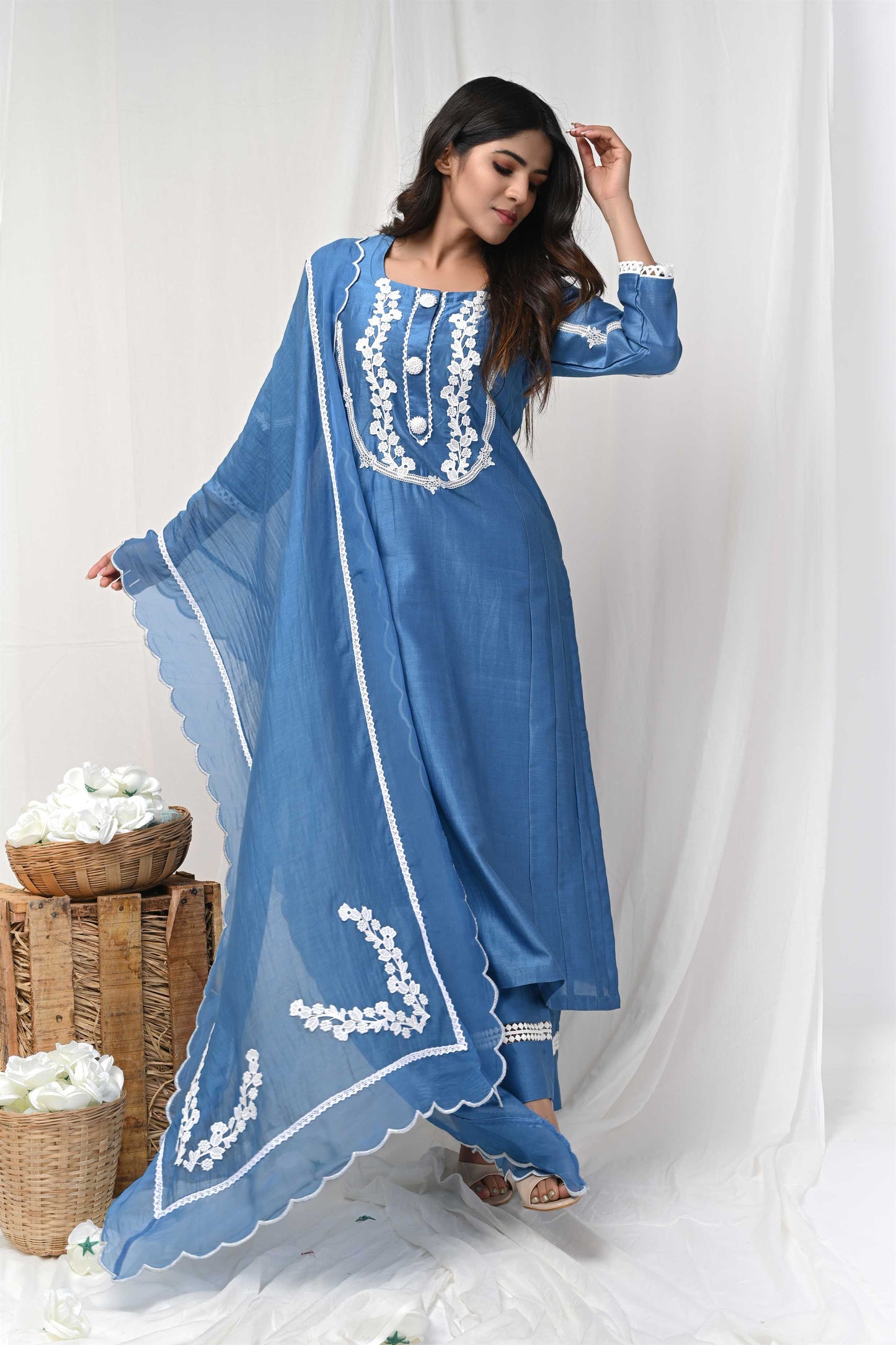 Cobalt Blue Back Button Suit Set