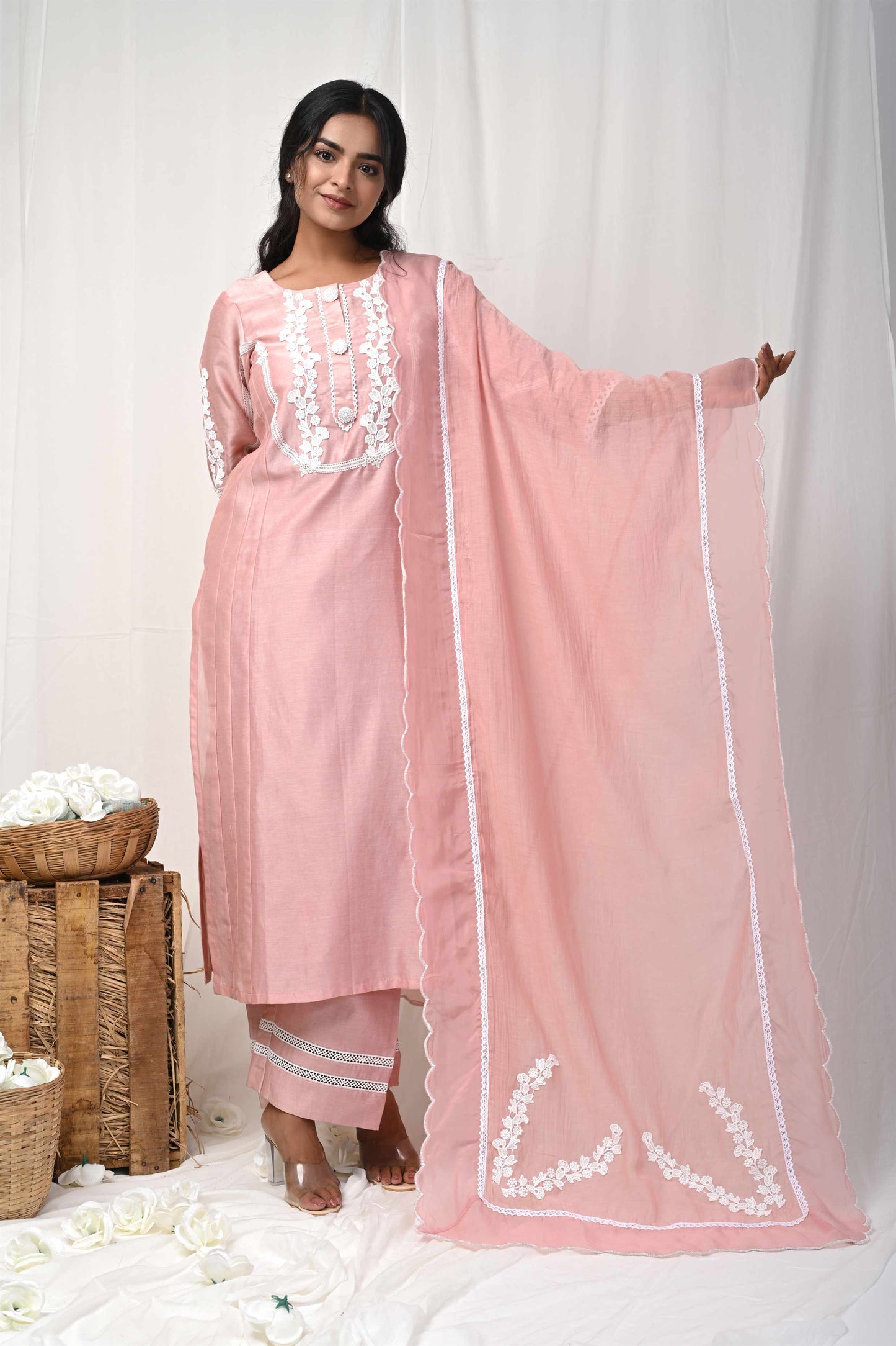 Dusty Peach Back Button Suit Set