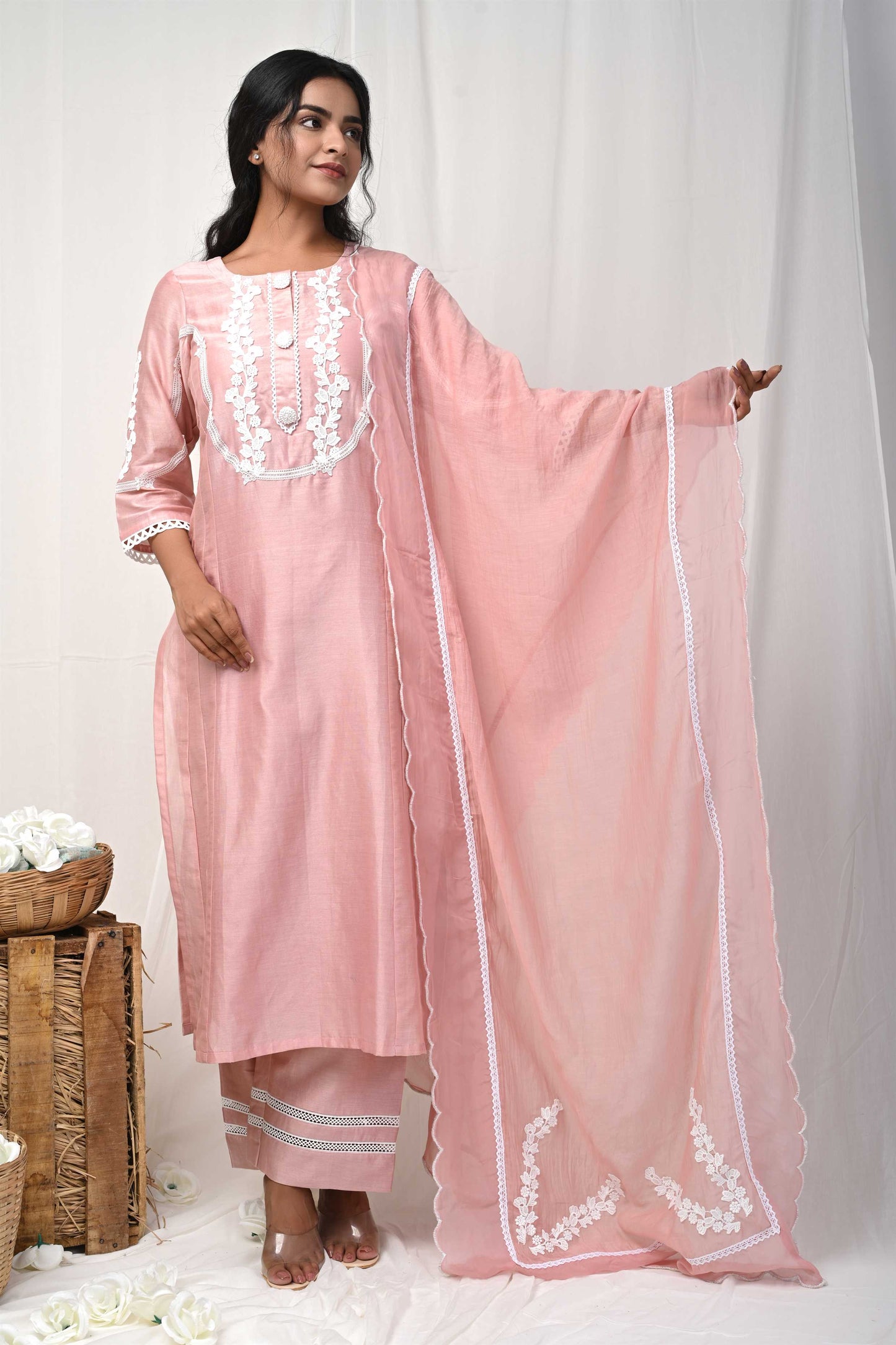 Dusty Peach Back Button Suit Set