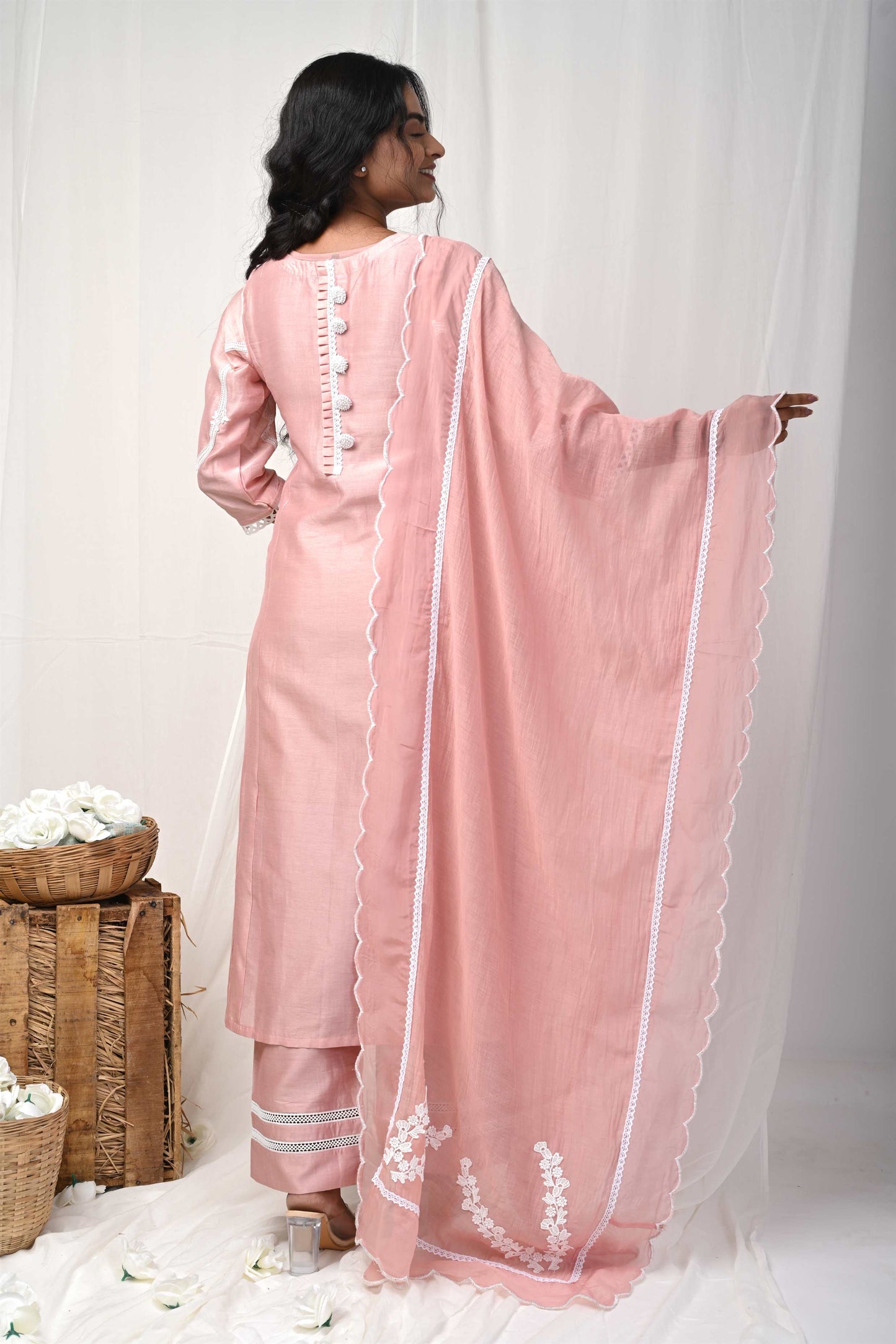 Dusty Peach Back Button Suit Set