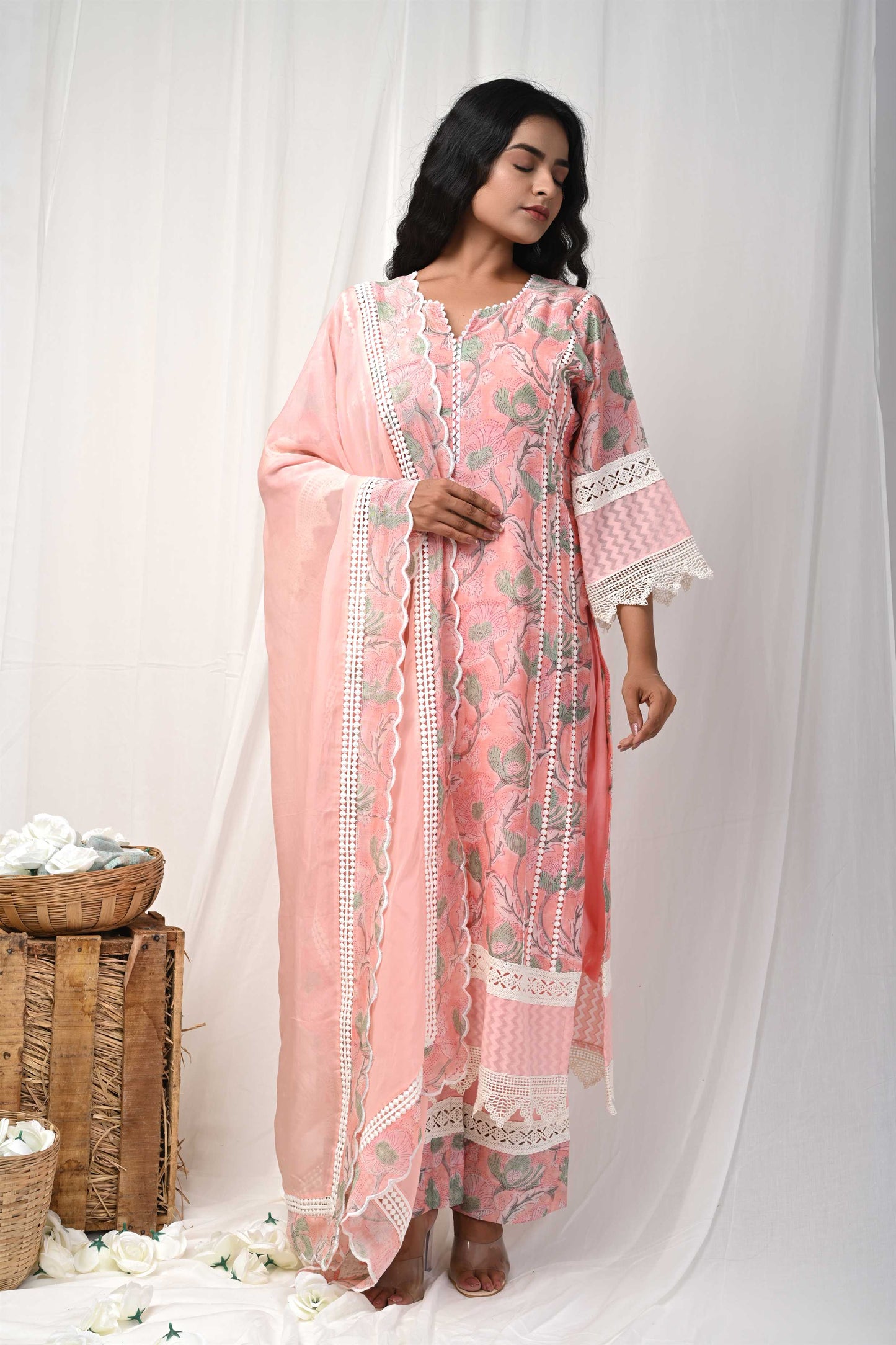 Peach Printed Suit set