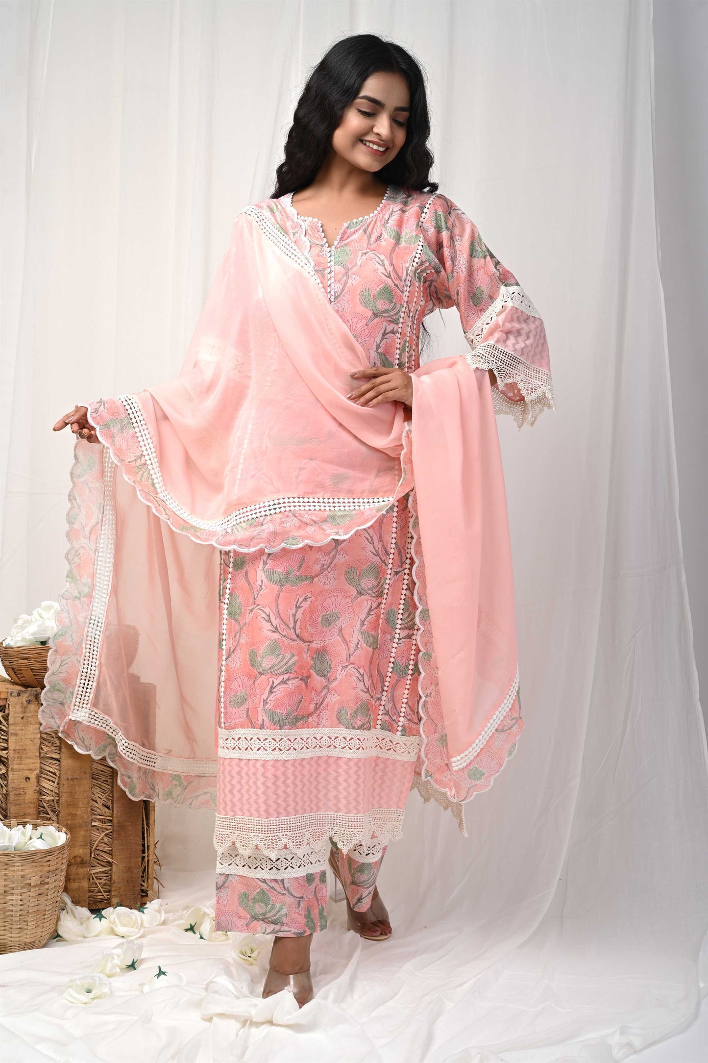 Peach Printed Suit set