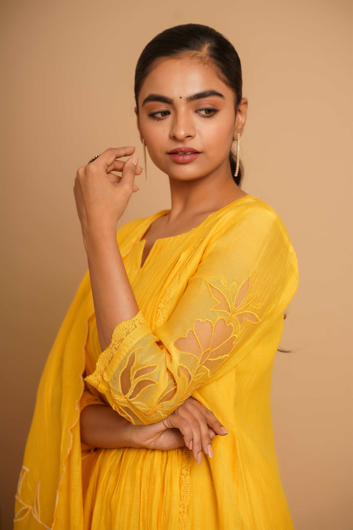 Yellow Net Applique Suit Set