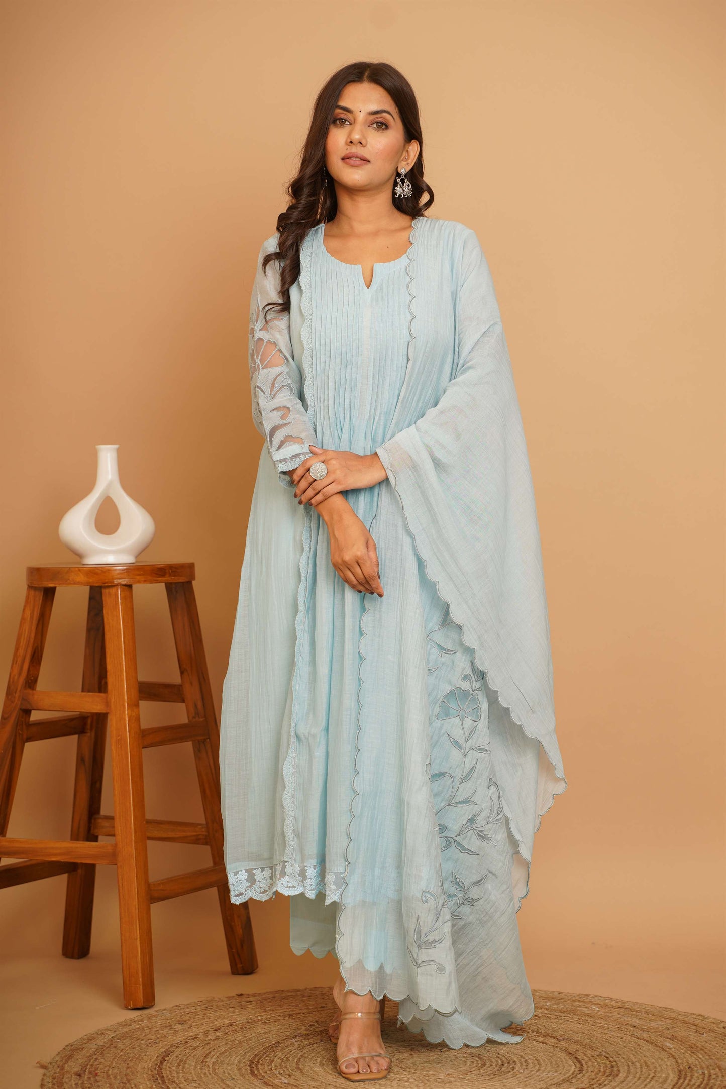 Powder Blue Net Applique Suit Set