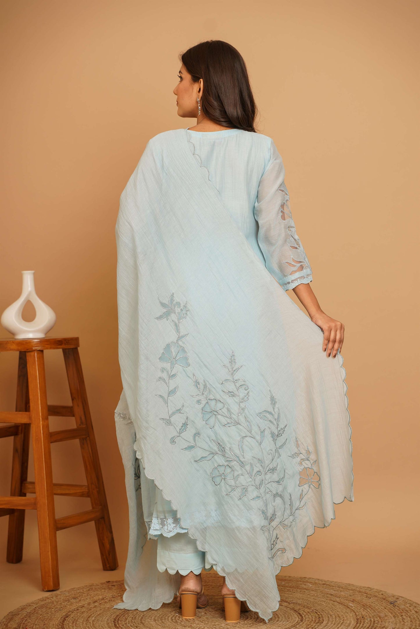 Powder Blue Net Applique Suit Set