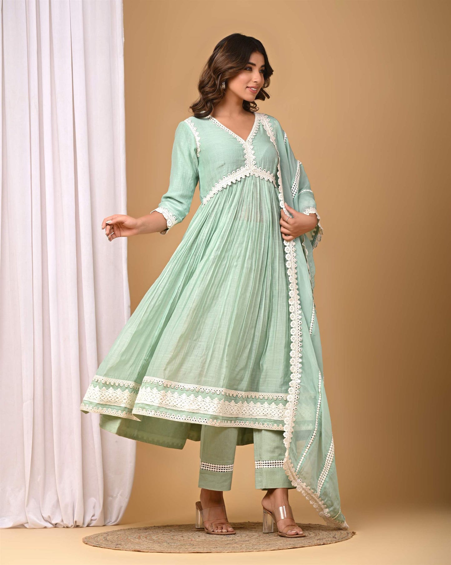 Dusty Green Lace Anarkali
