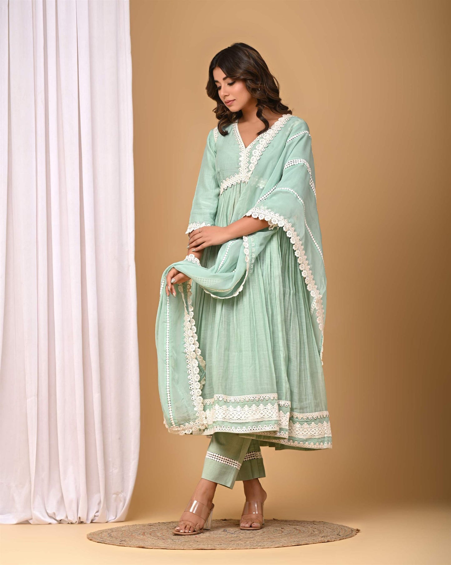 Dusty Green Lace Anarkali