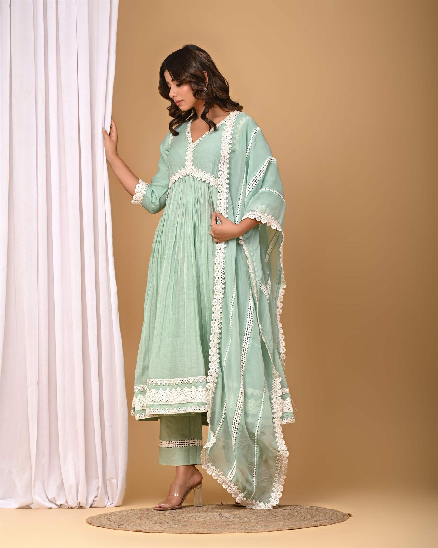 Dusty Green Lace Anarkali