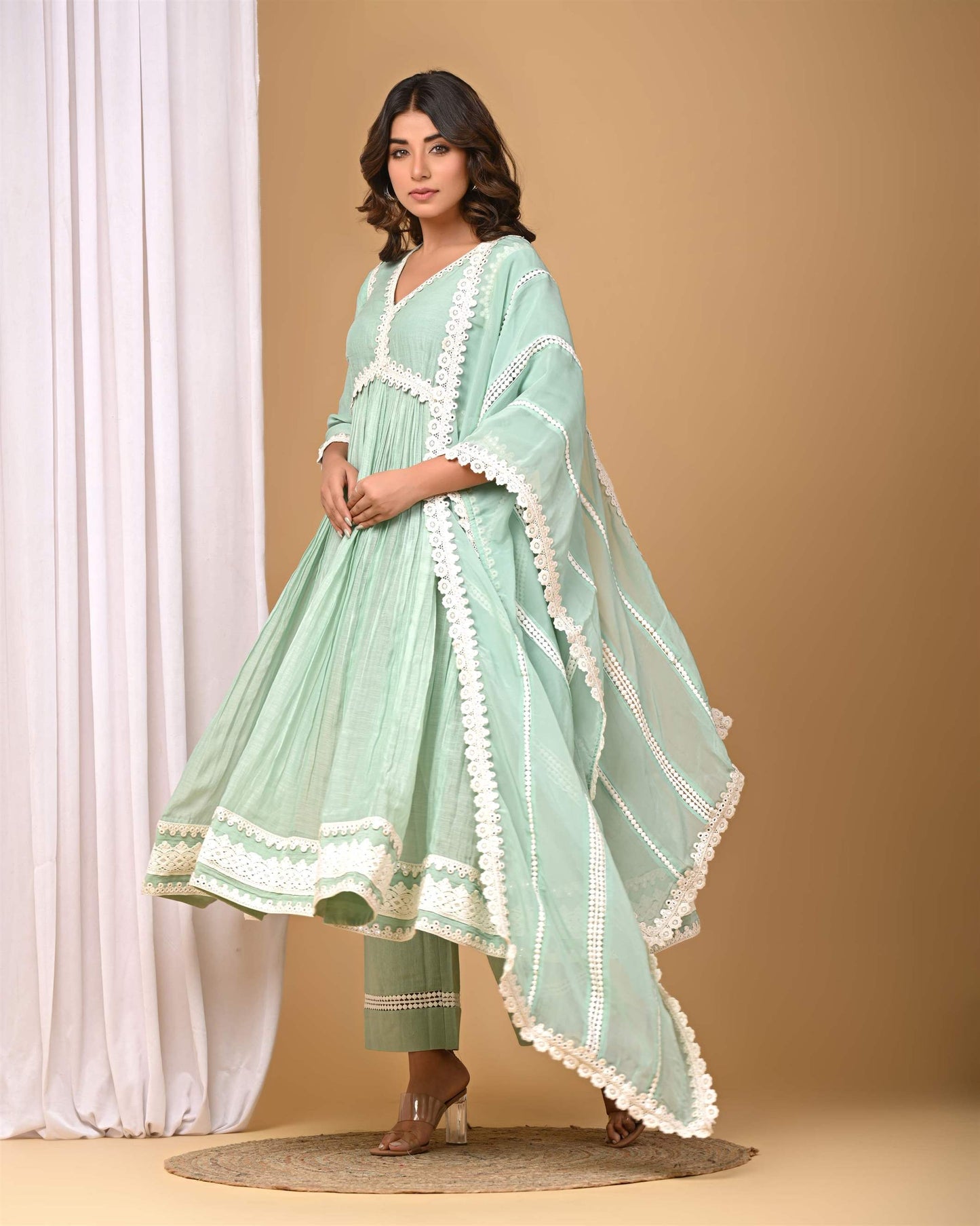 Dusty Green Lace Anarkali