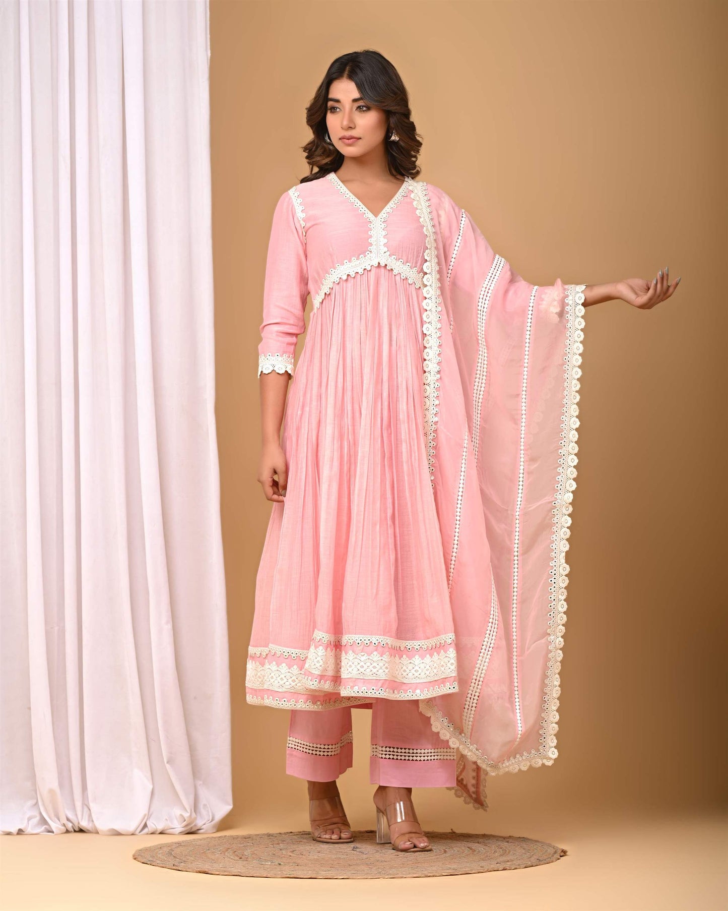 Blush Pink Lace Anarkali