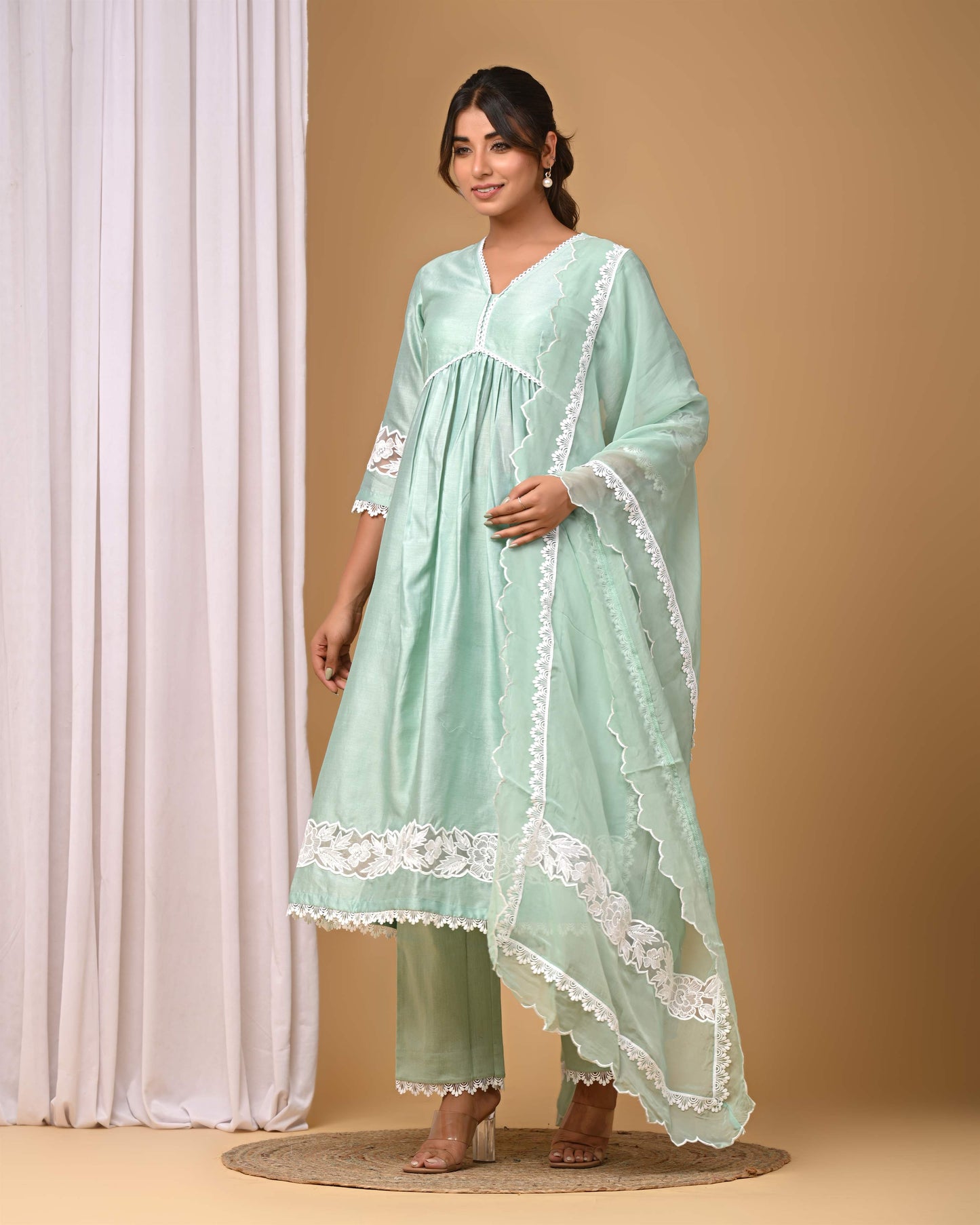 Dusty Green Front gather Suit Set