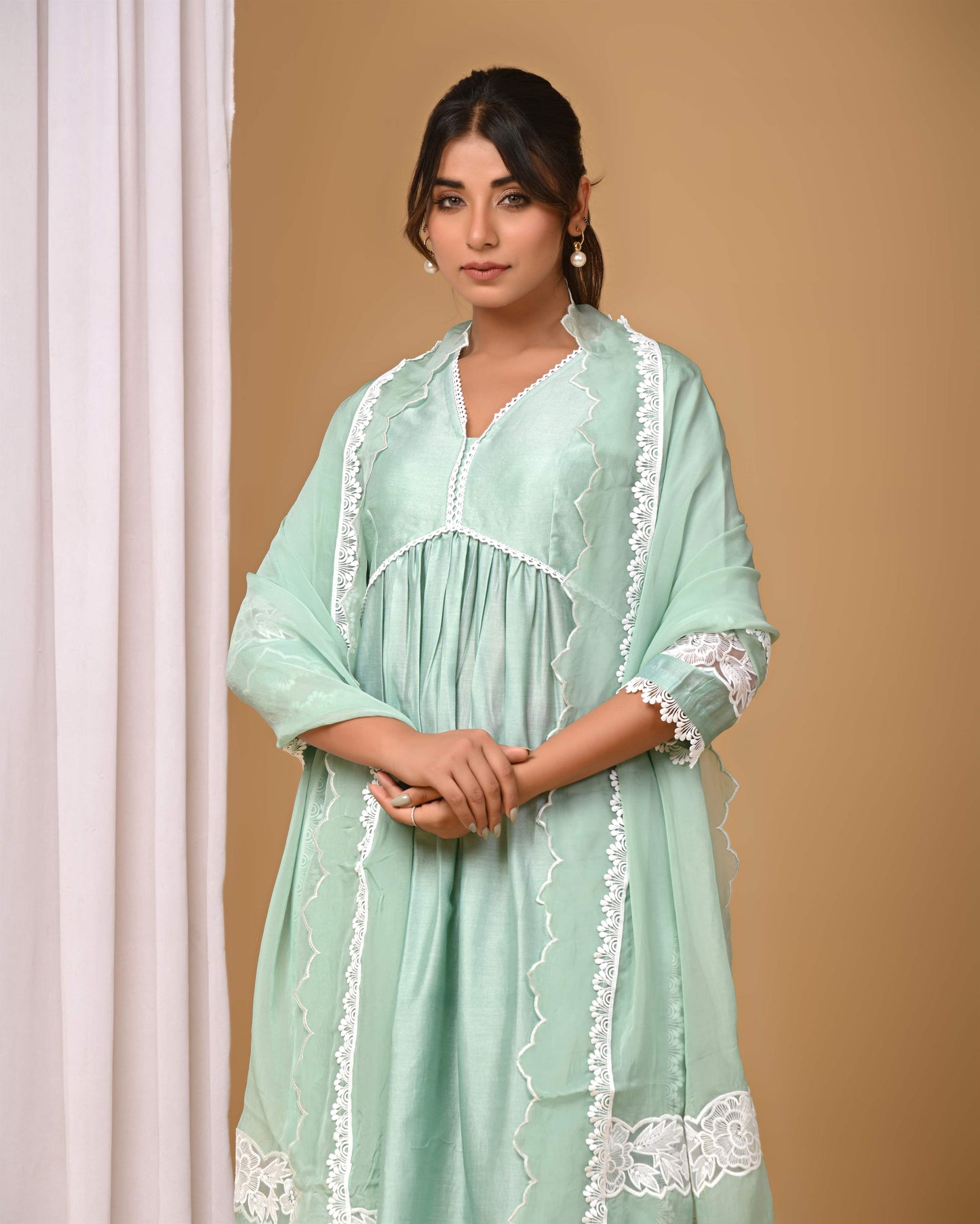 Dusty Green Front gather Suit Set