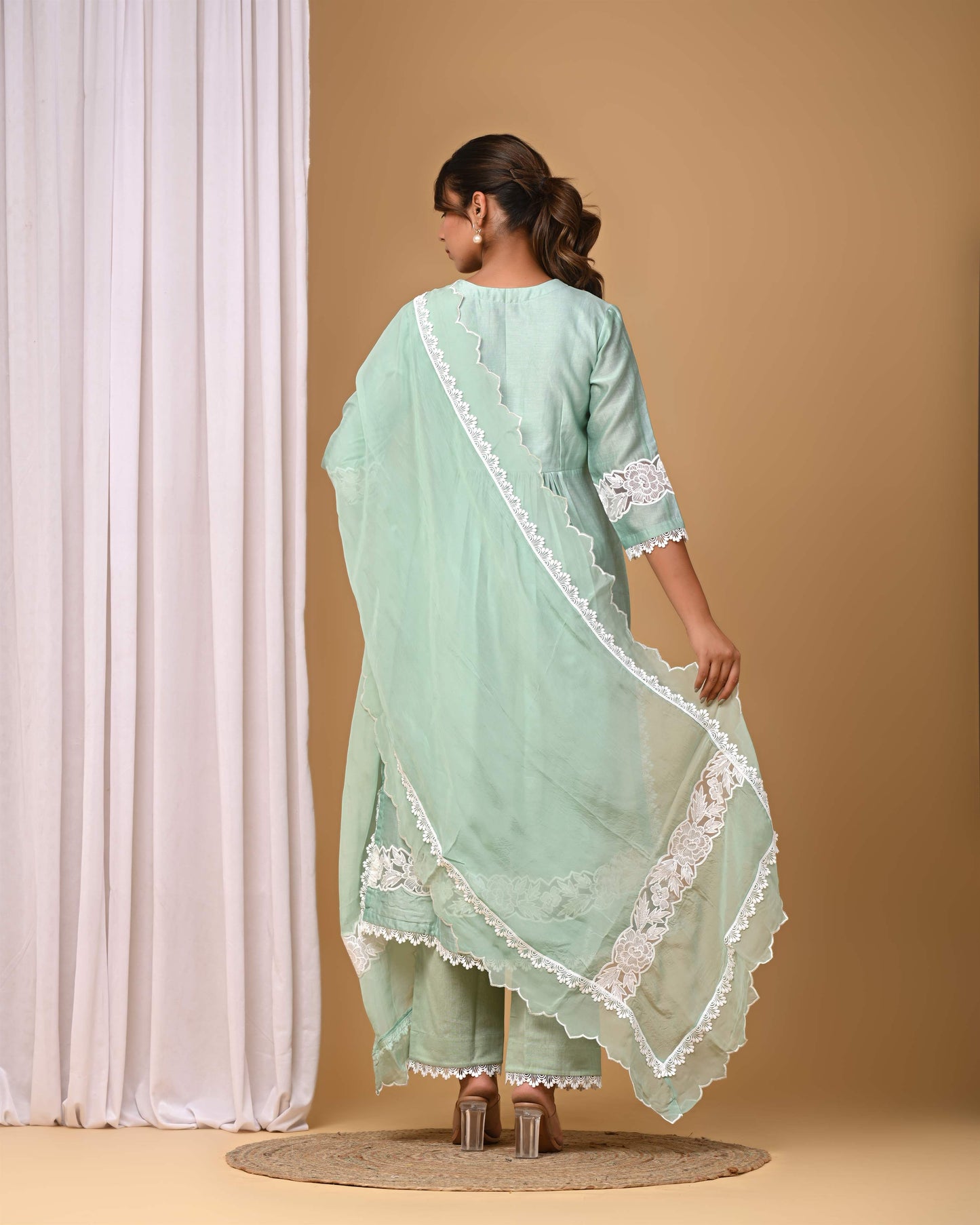 Dusty Green Front gather Suit Set