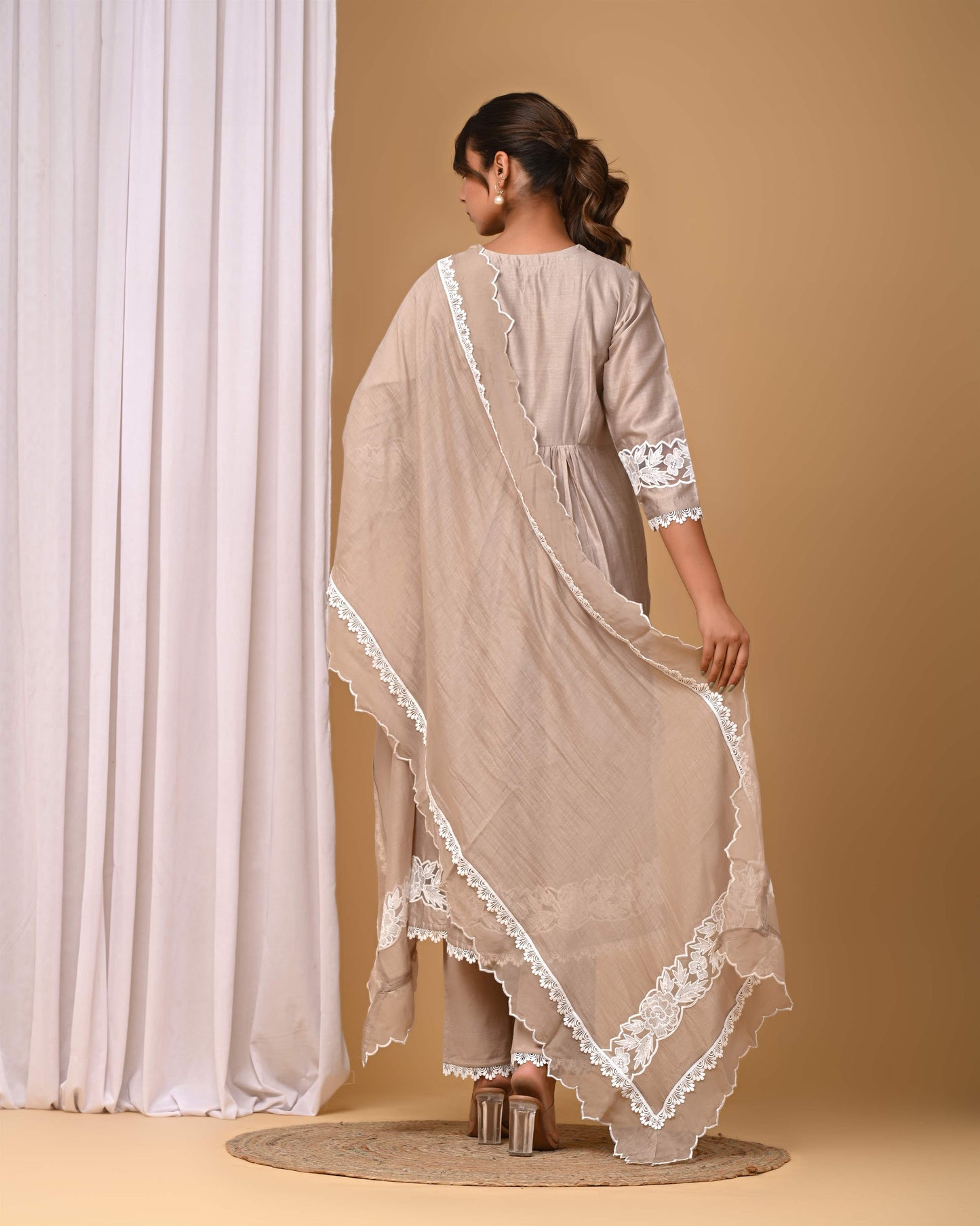 Beige Front gather Suit Set