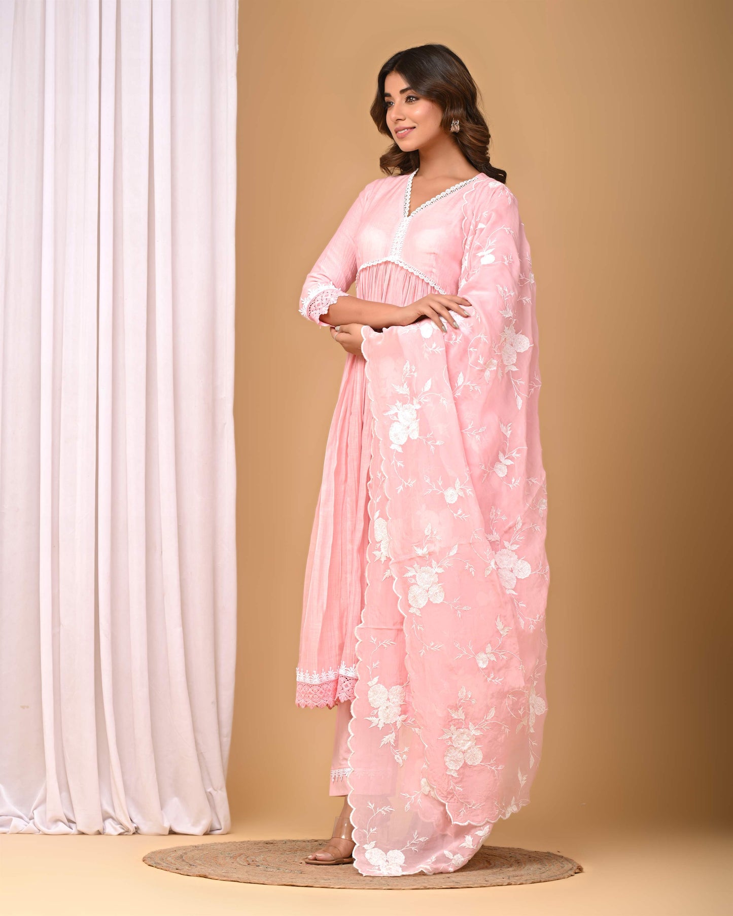 Blush Pink Anarakli with Organza Embroidered Dupatta