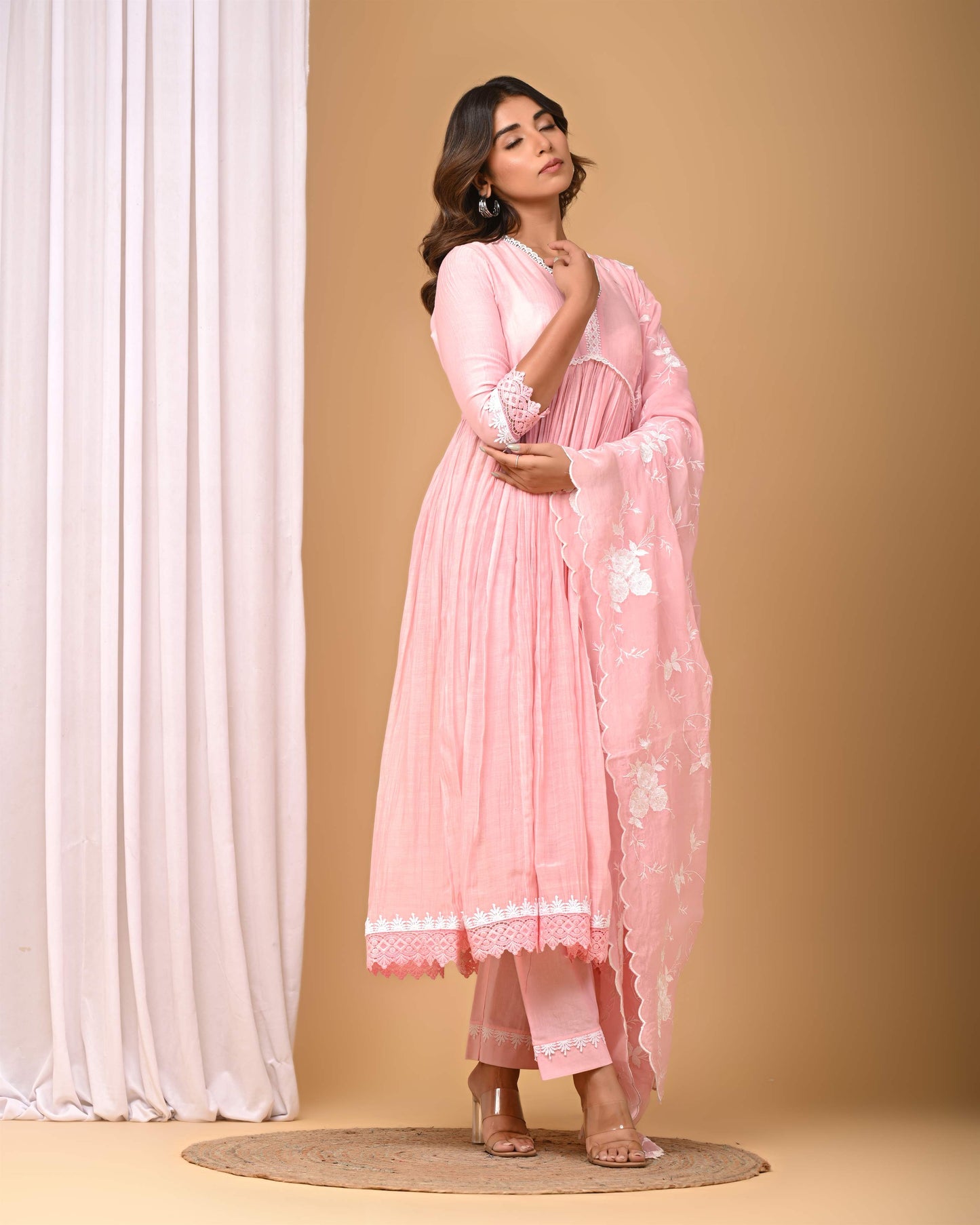 Blush Pink Anarakli with Organza Embroidered Dupatta