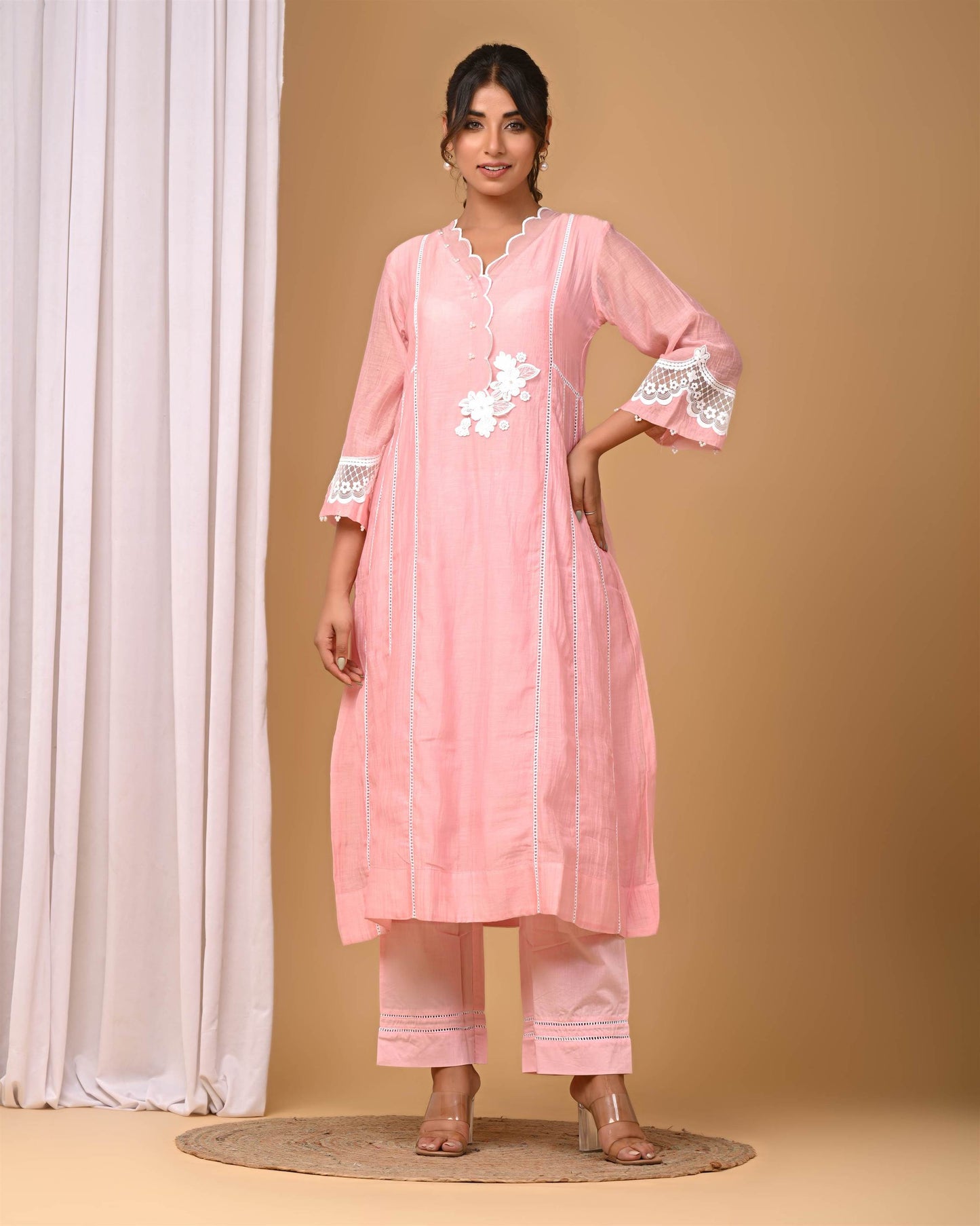Blush Pink Scalop Neck Kurta