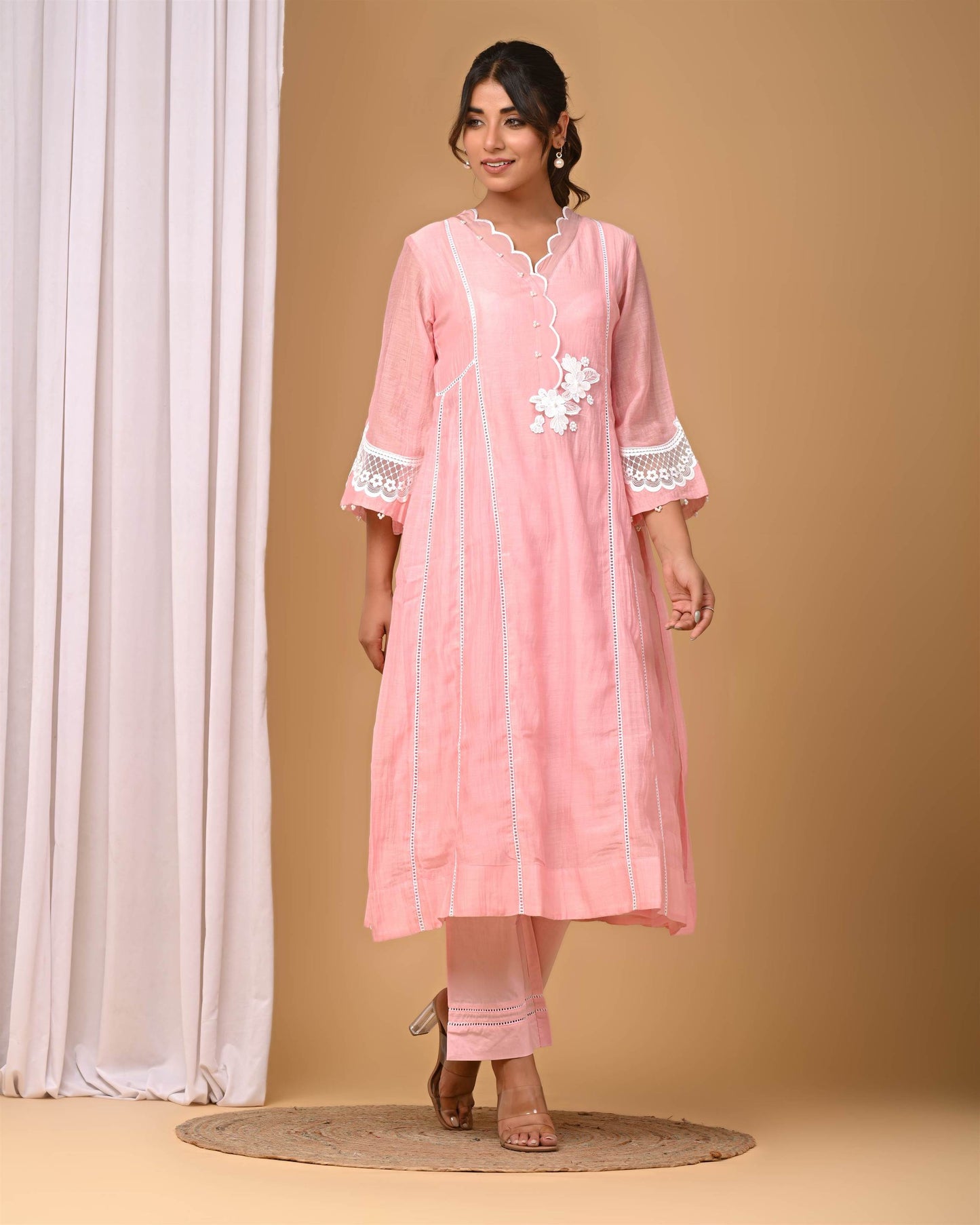 Blush Pink Scalop Neck Kurta