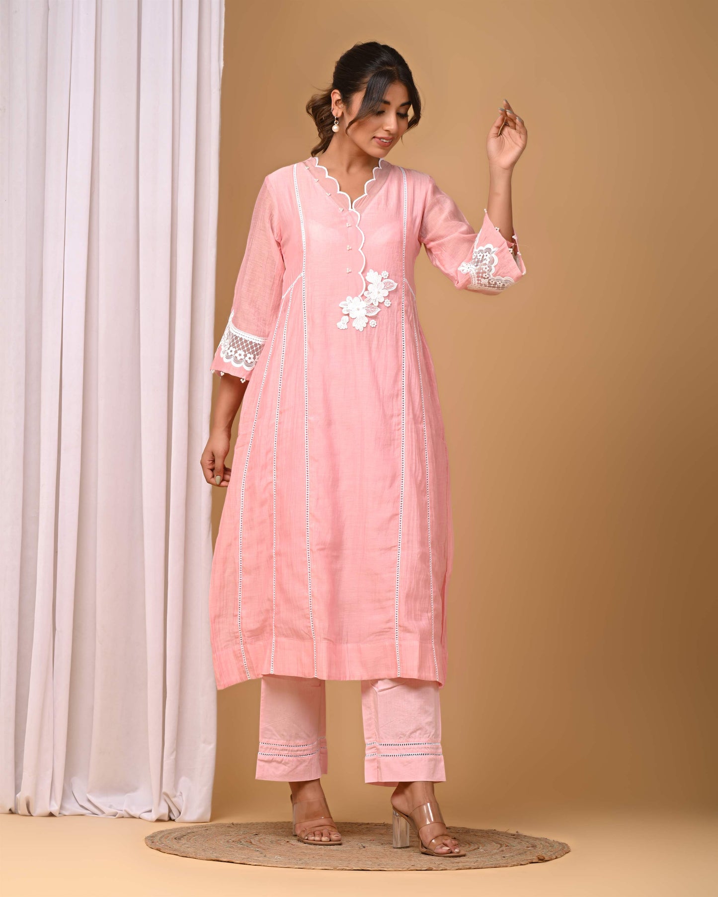 Blush Pink Scalop Neck Kurta