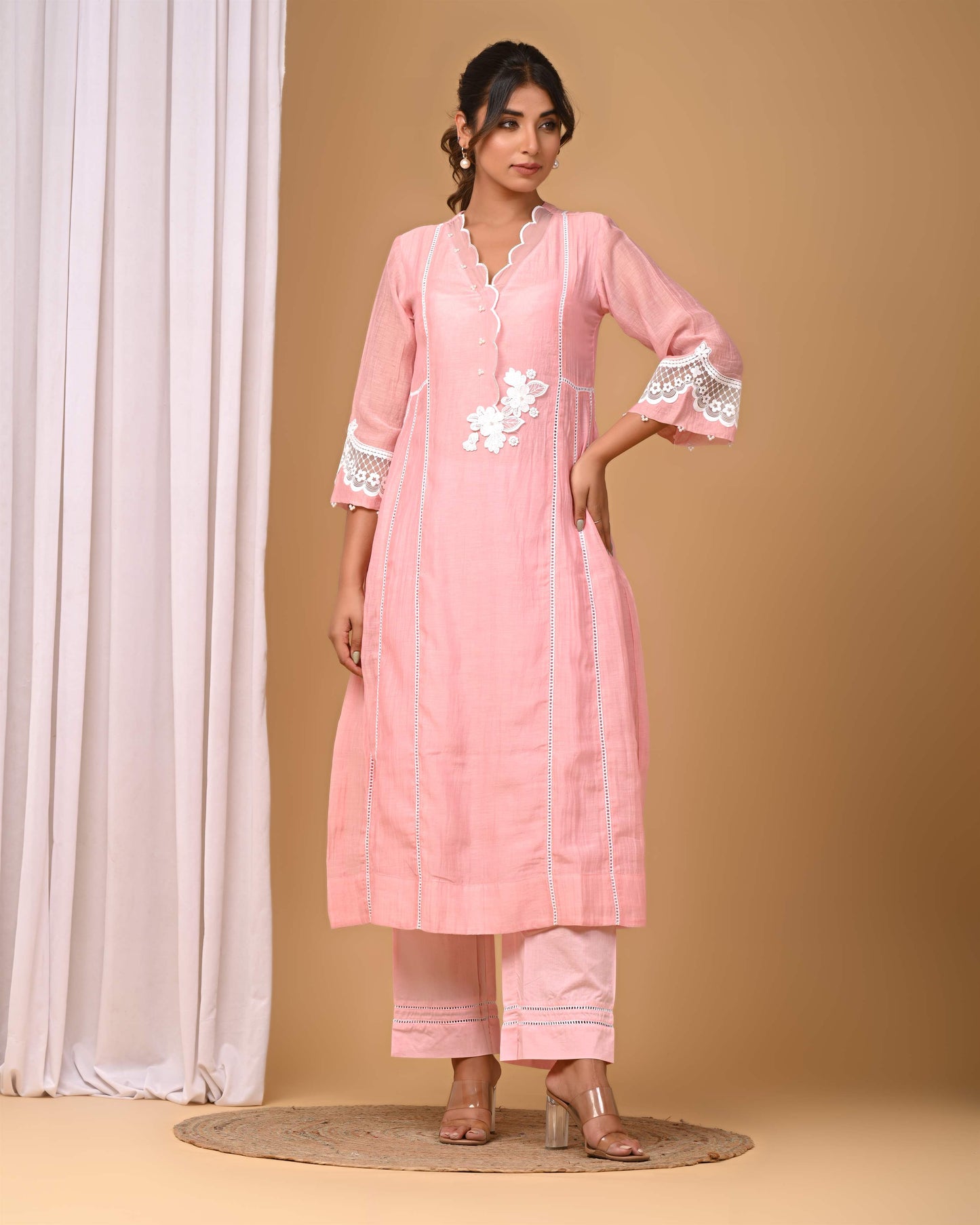 Blush Pink Scalop Neck Kurta