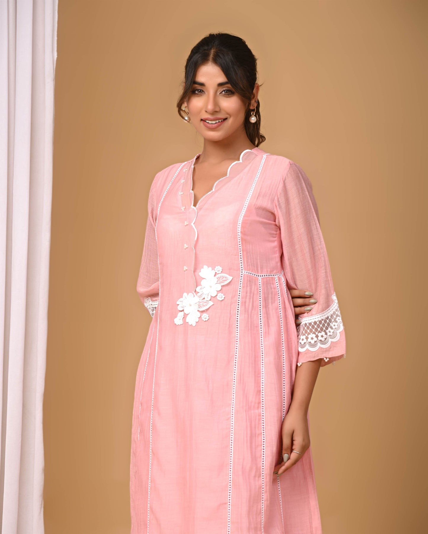 Blush Pink Scalop Neck Kurta