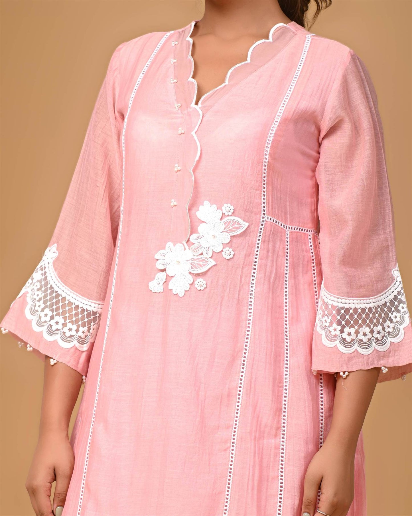 Blush Pink Scalop Neck Kurta