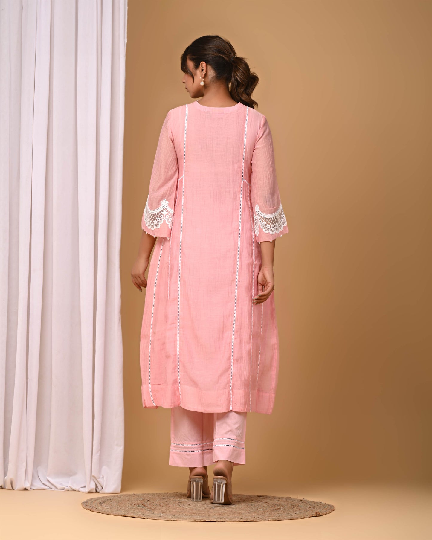 Blush Pink Scalop Neck Kurta
