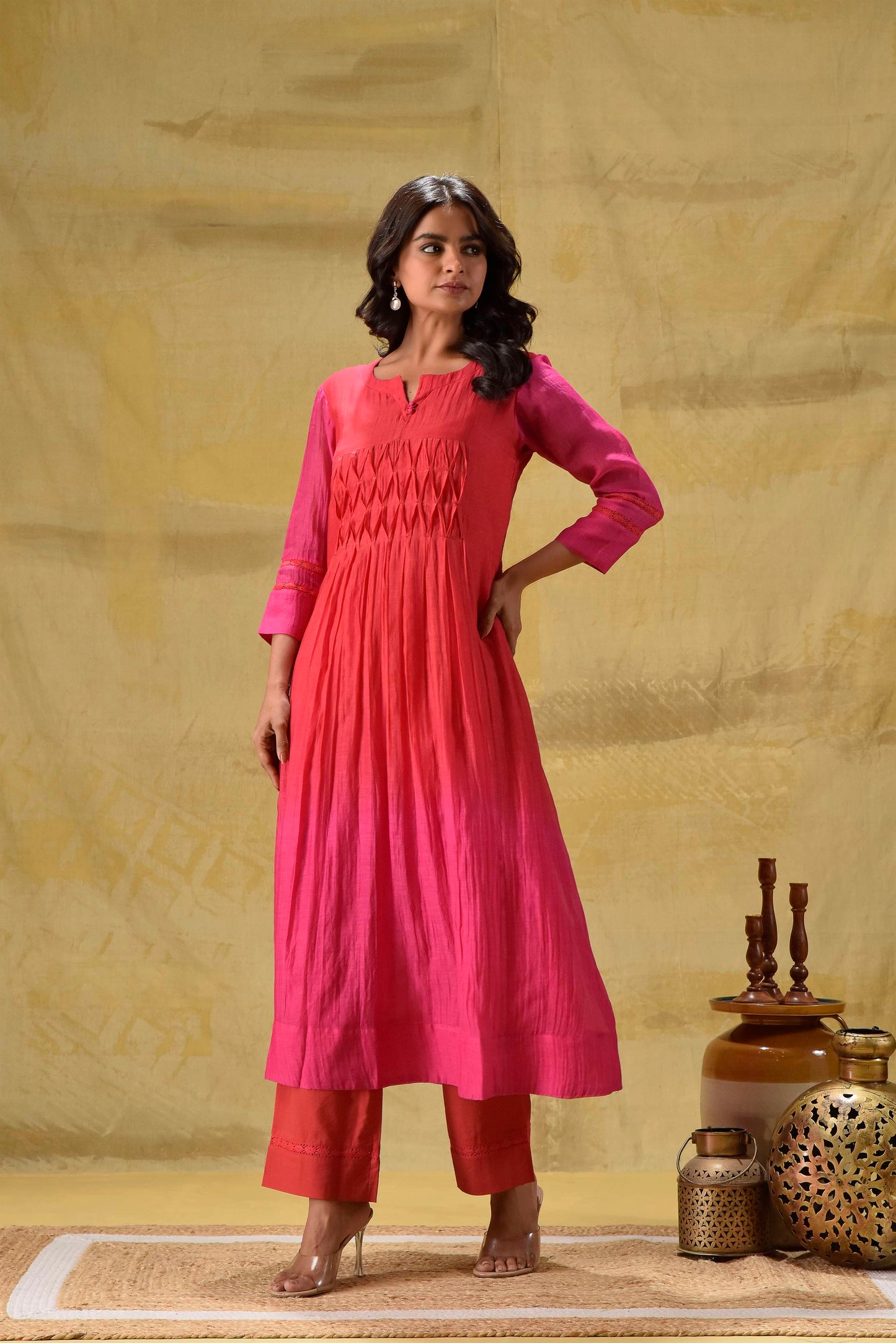 Red/Rani Ombre Kurta Pant Set