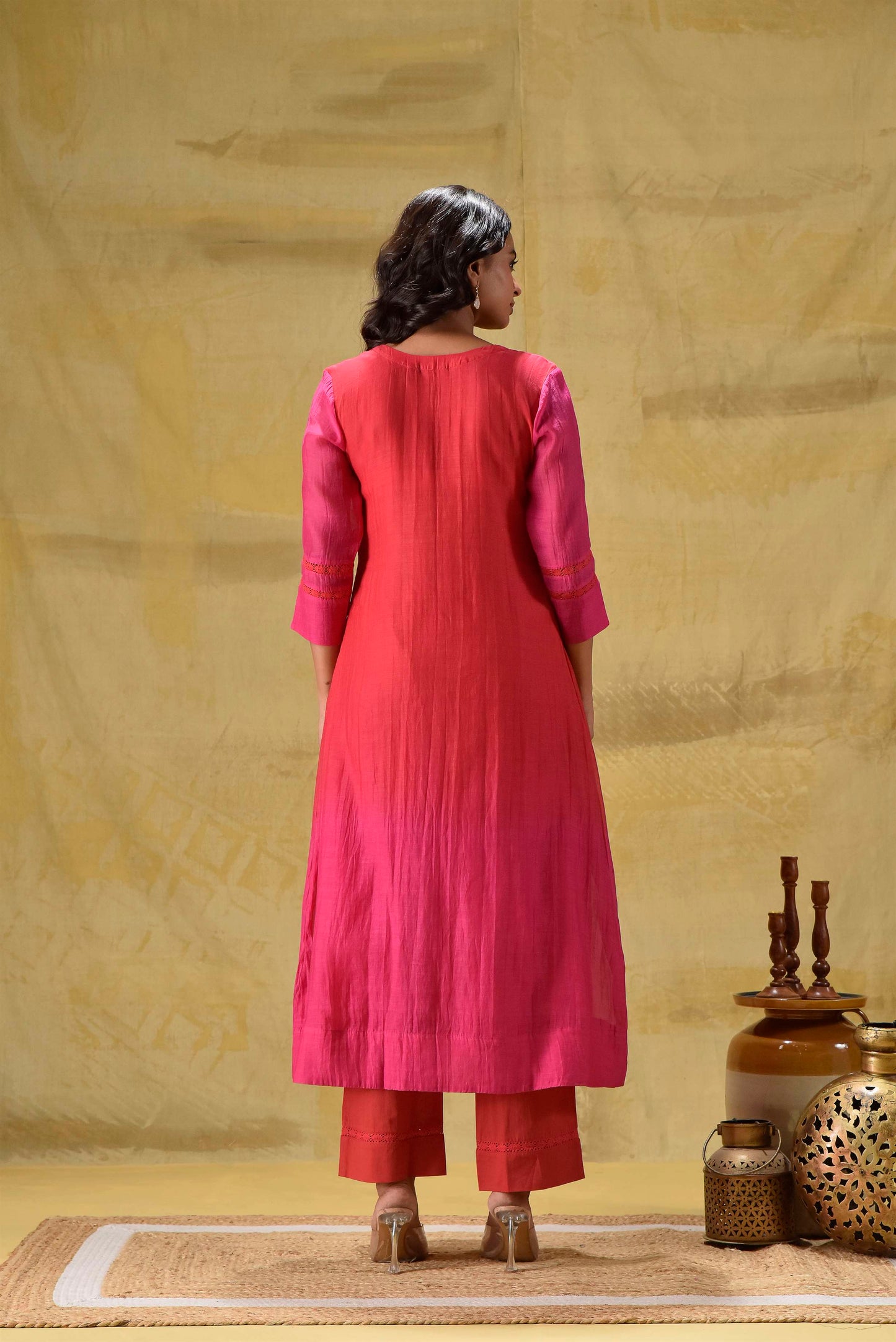 Red/Rani Ombre Kurta Pant Set