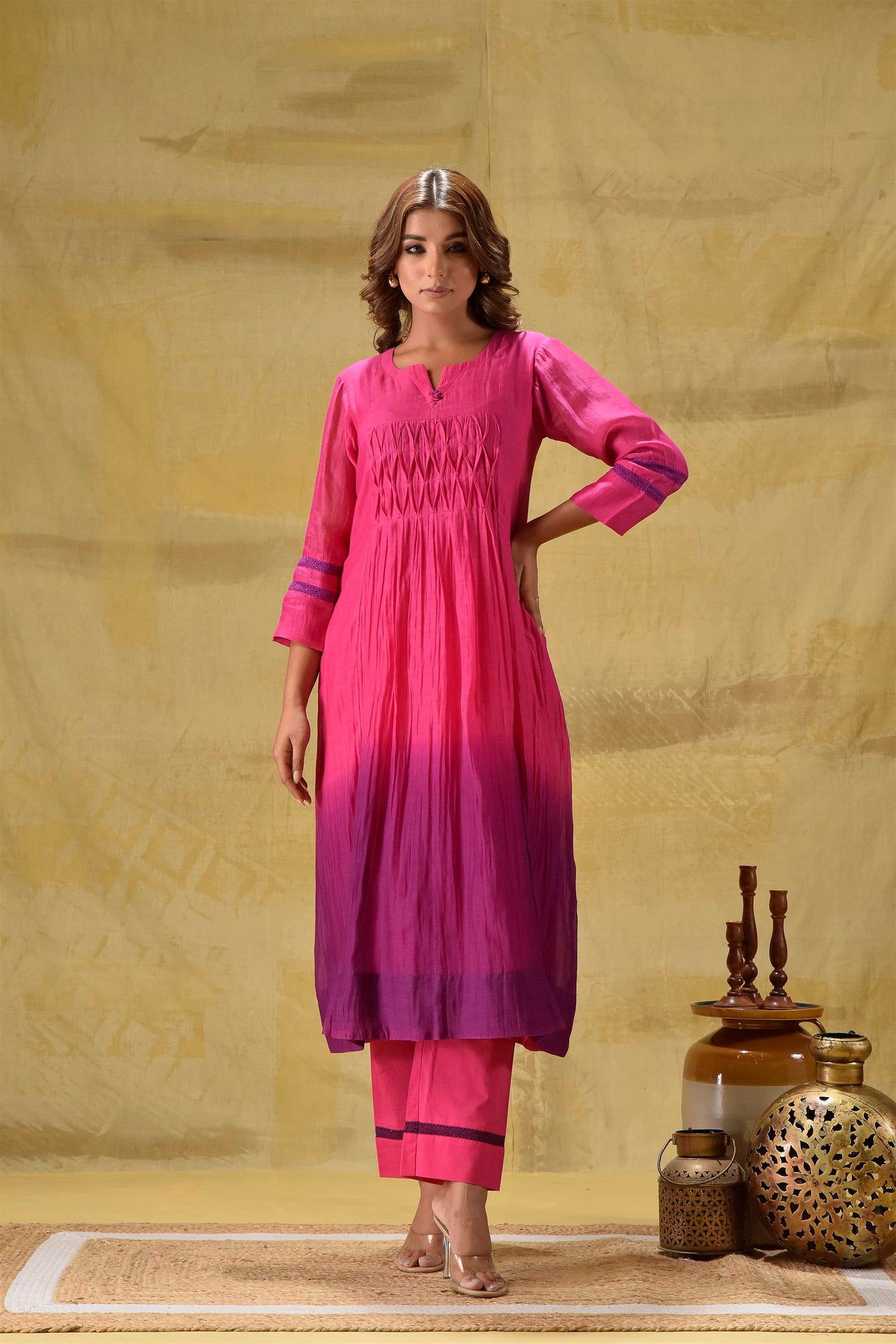Rani/Purple Ombre Kurta Pant Set
