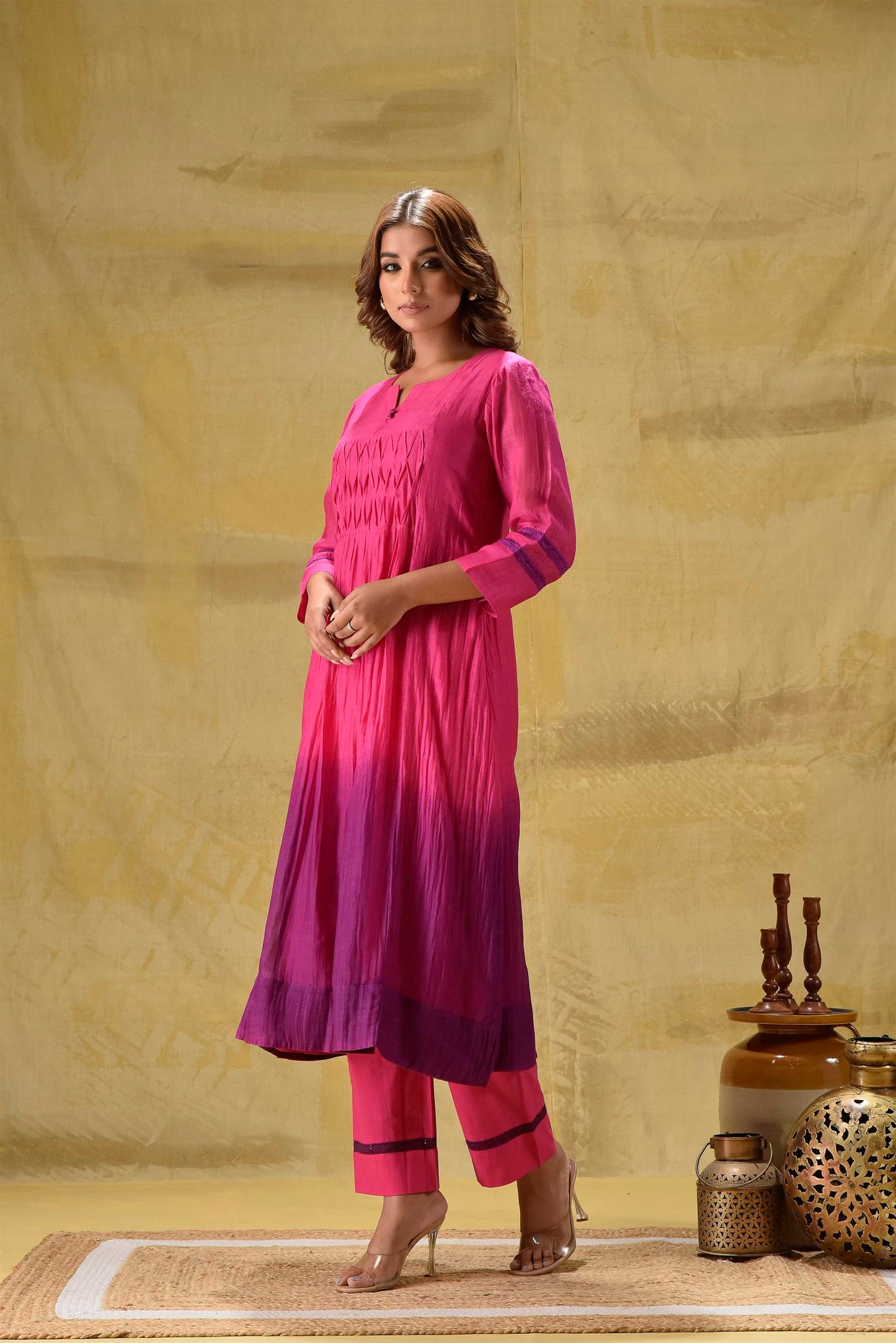 Rani/Purple Ombre Kurta Pant Set