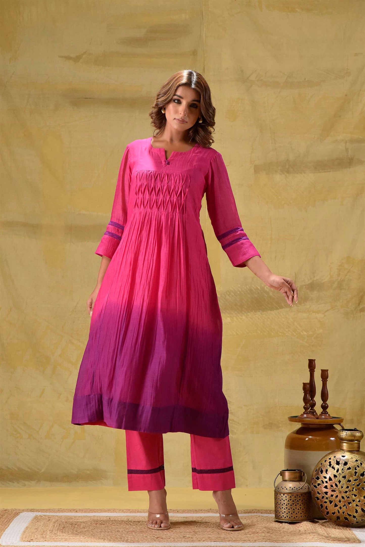 Rani/Purple Ombre Kurta Pant Set